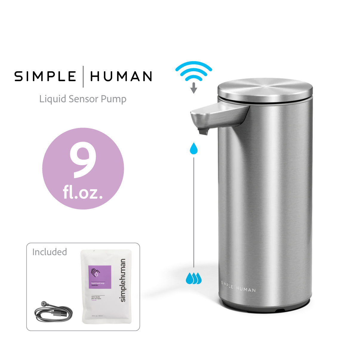 美國品牌SIMPLEHUMAN 9OZ不銹鋼自動感應肥皂液座 -ST1082