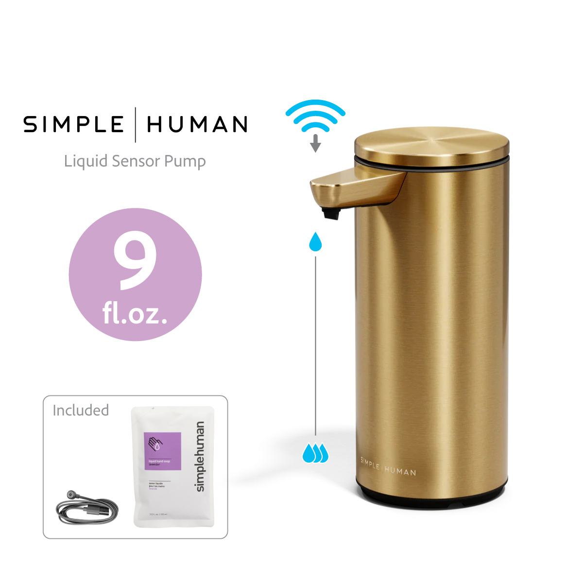 美國品牌SIMPLEHUMAN 9OZ不銹鋼自動感應肥皂液座 -銅色 -ST1083