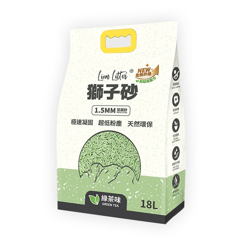 獅子砂 綠茶味豆腐砂18L 1.5MM (新舊包裝隨機出貨)