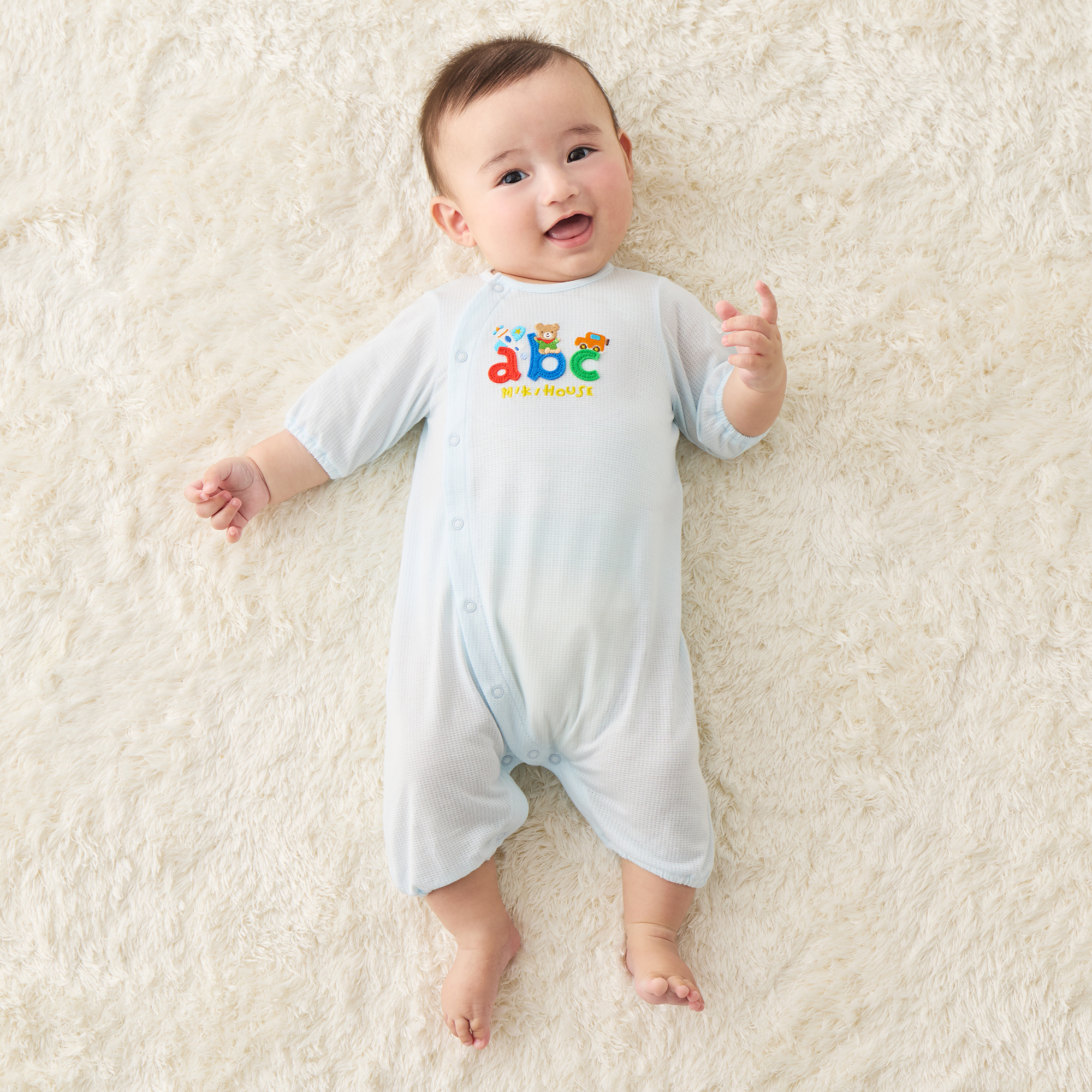 ABC 小熊透氣排釦長袖連身衣-薩克斯藍