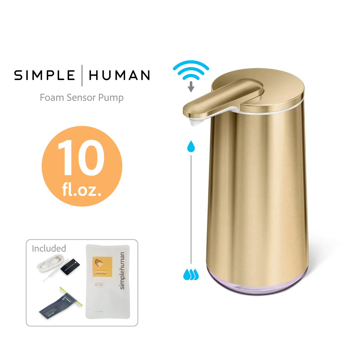 美國品牌SIMPLEHUMAN 10OZ 自動感應泡沫座 -黃銅 -ST1065