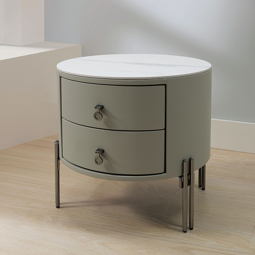 邁巴1.5尺岩板床頭櫃/圓形床頭櫃/二抽收納櫃/置物小邊櫃/小茶几
