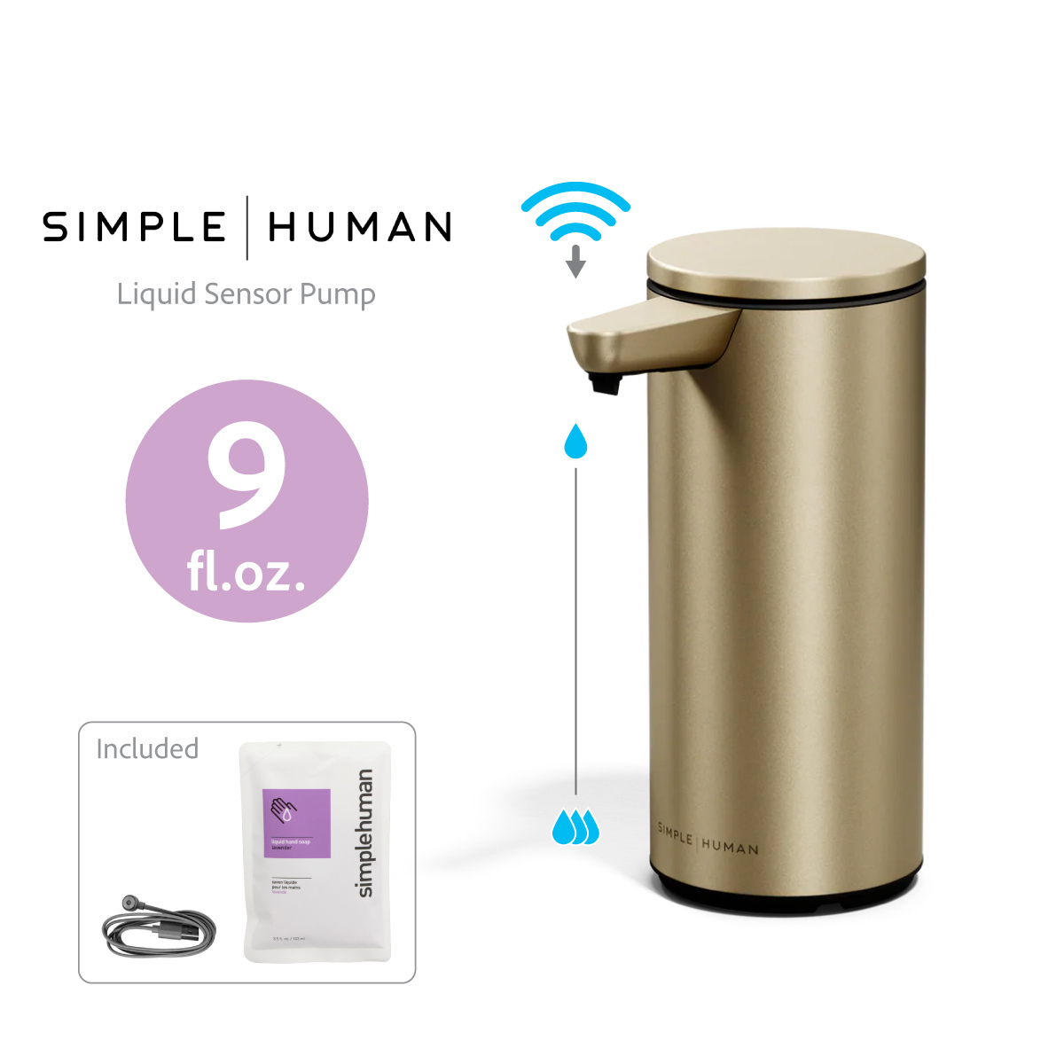 美國品牌SIMPLEHUMAN 9OZ不銹鋼自動感應肥皂液座 -霧面金 -ST1102