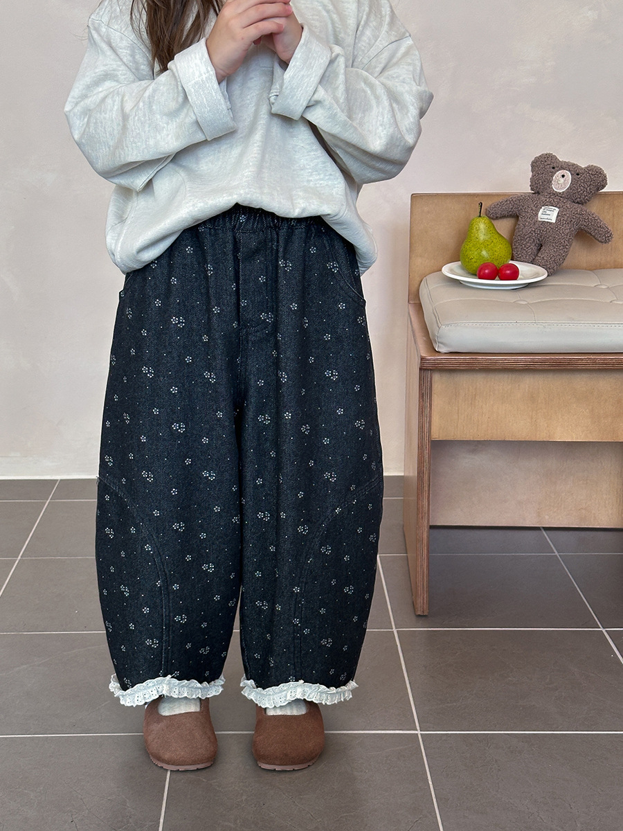 碎花文藝花邊牛仔褲(90-170)