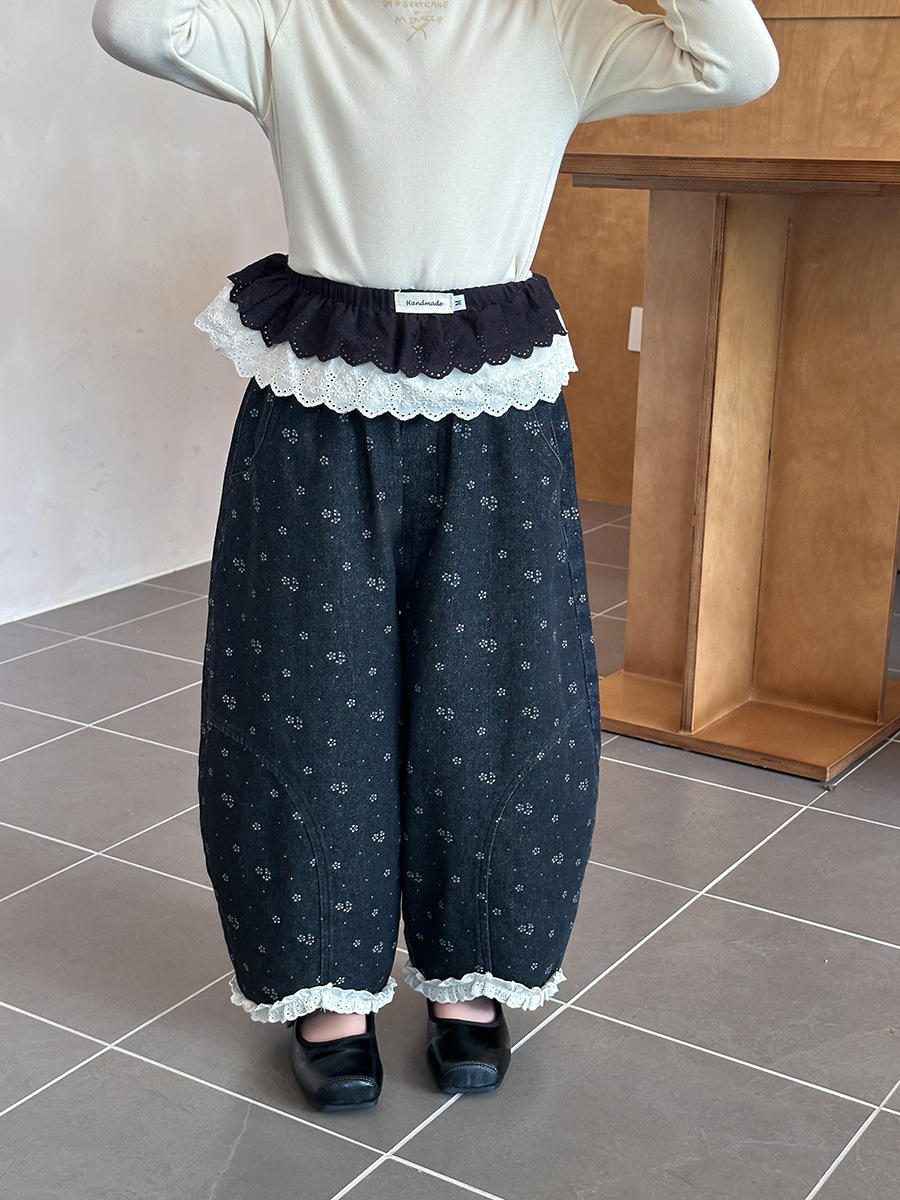 碎花文藝花邊牛仔褲(90-170)