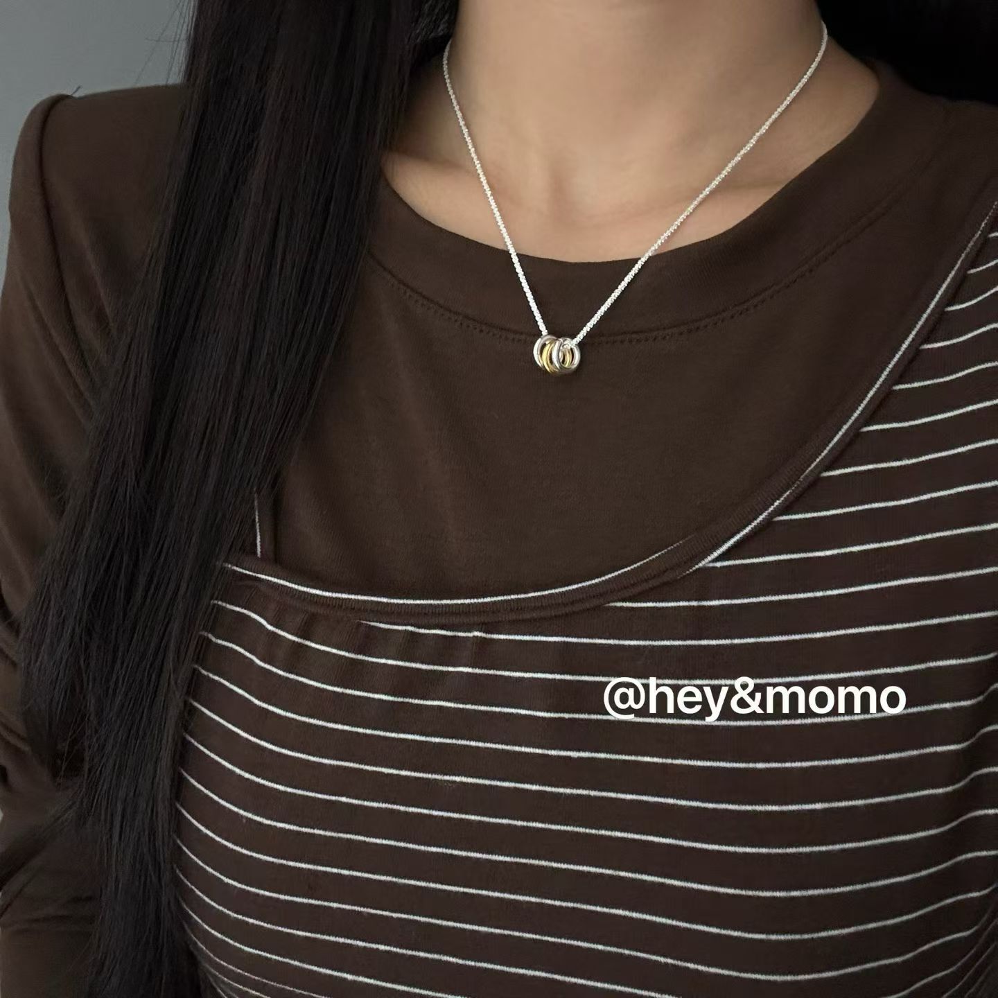 HM5464 ⚪️925 銀 三環閃閃頸鍊