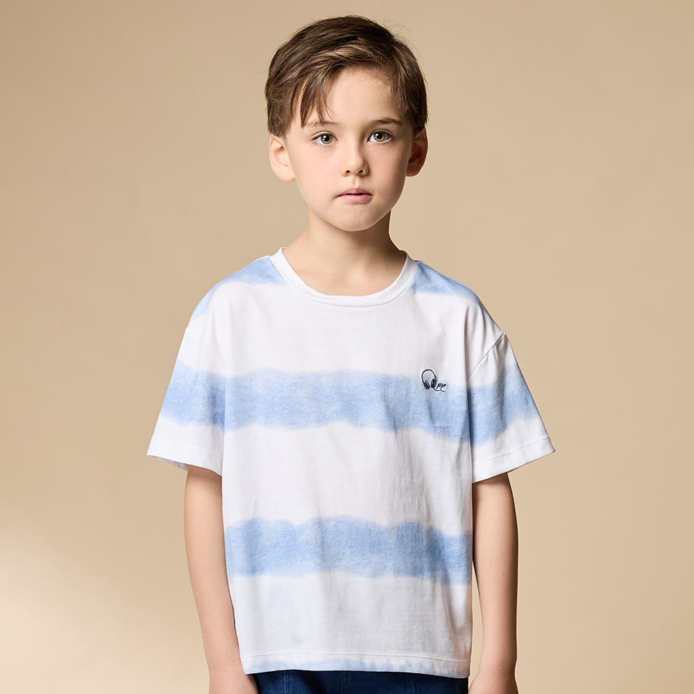 PIPPY 慵懶漸層染標語印花圓領短袖上衣 藍