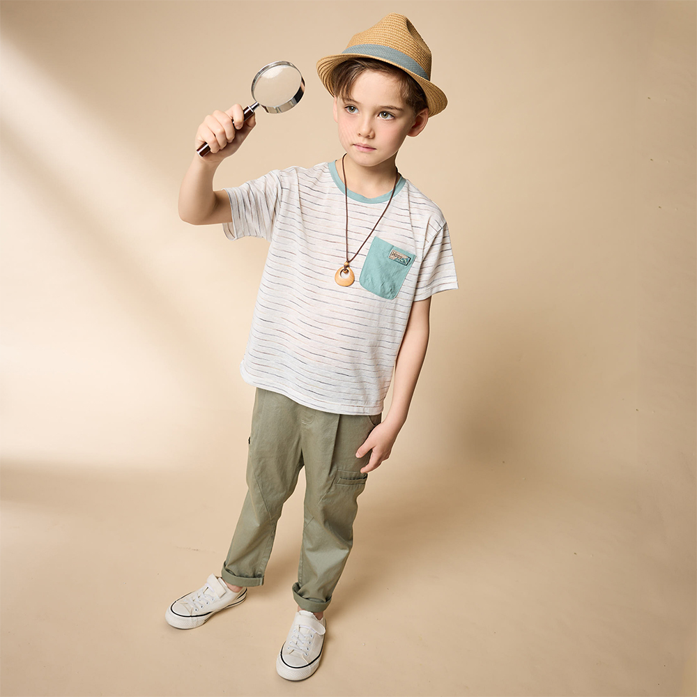 PIPPY 漸層條紋圓領短袖上衣 米白