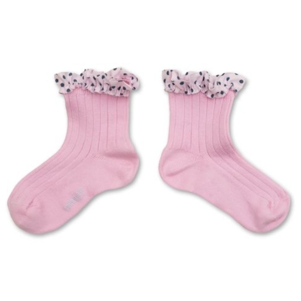 (預購) COLLEGIEN 點點荷葉邊低筒襪 Emilie - 127 Rose Dragée 玫瑰糖粉