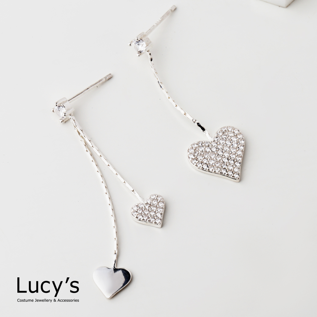 925純銀 愛心流蘇 耳環 (100288)