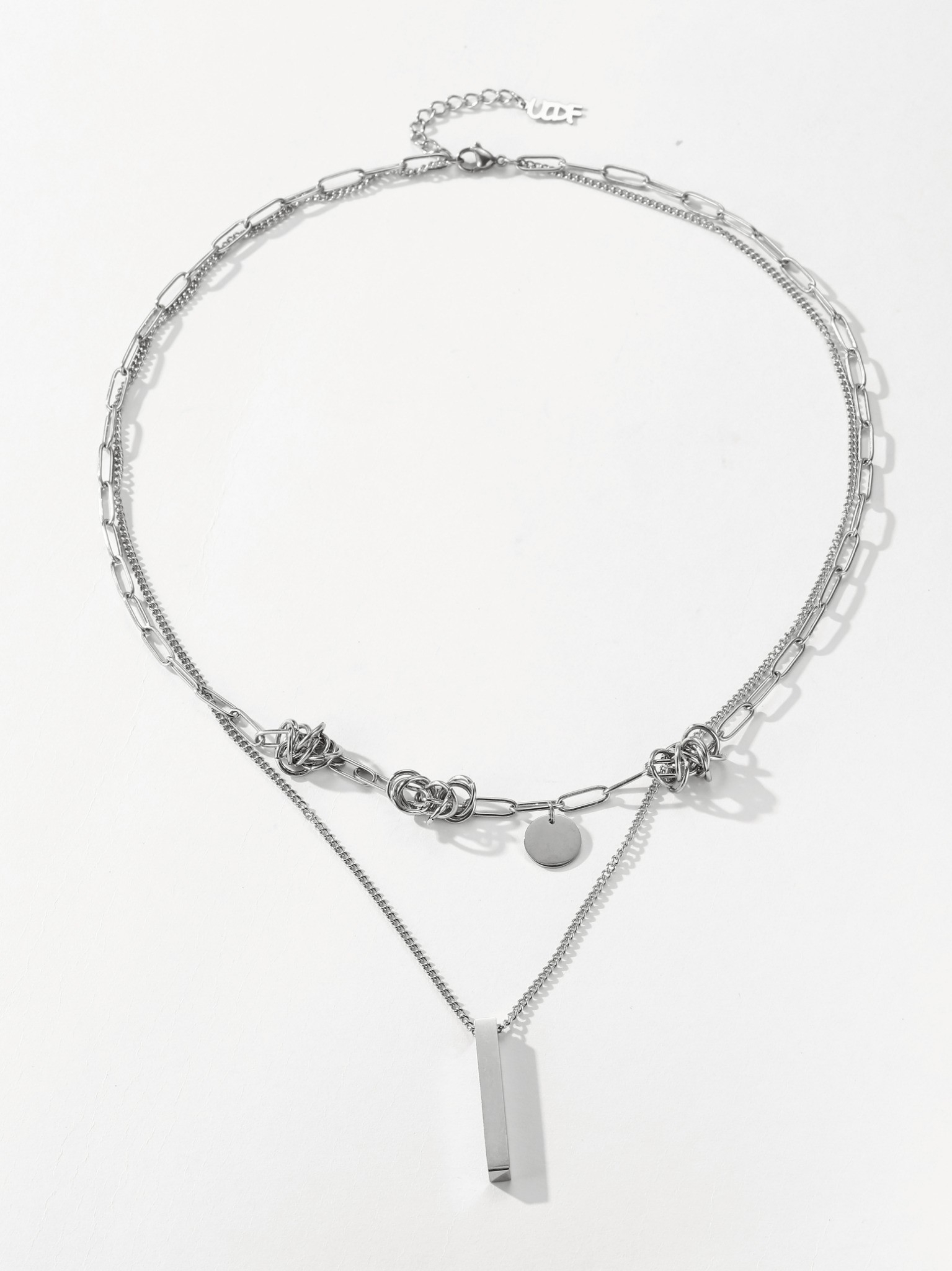 UCDF 多元素拼接碰撞 打結 圓牌 雙層疊戴 長條 項鏈 UCA023