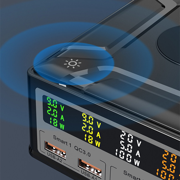 260W 多孔桌上型 PD 快充充電器,觸控式螢幕開關設計