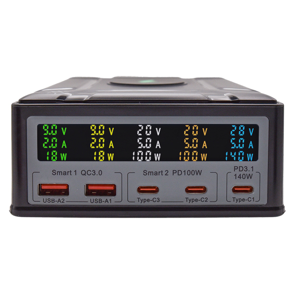 260W 多孔桌上型 PD 快充充電器,彩色 LCD 液晶螢幕