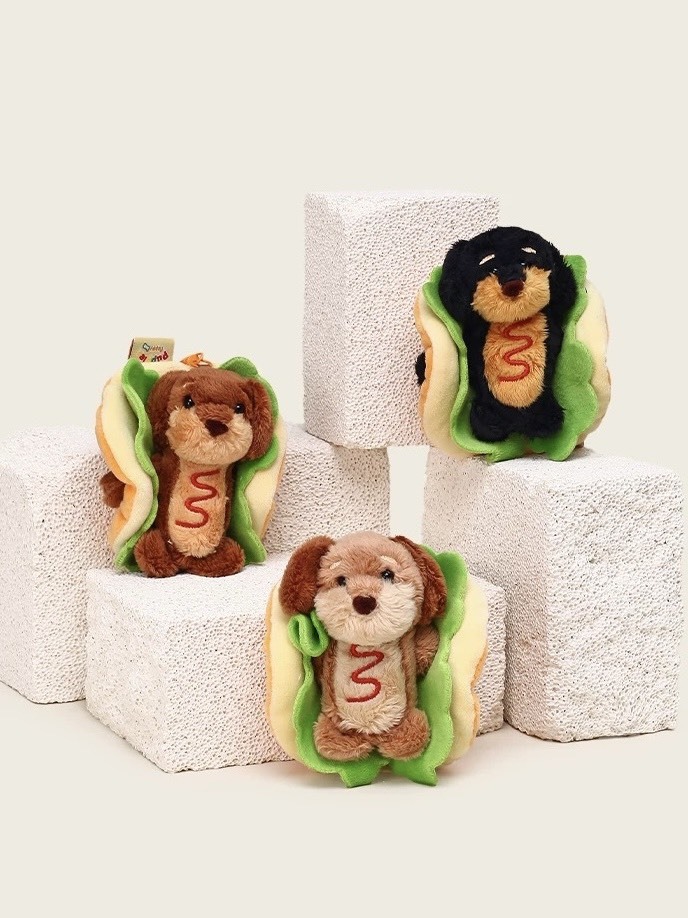 原創品牌 熱狗堡毛毛臘腸狗 吊飾