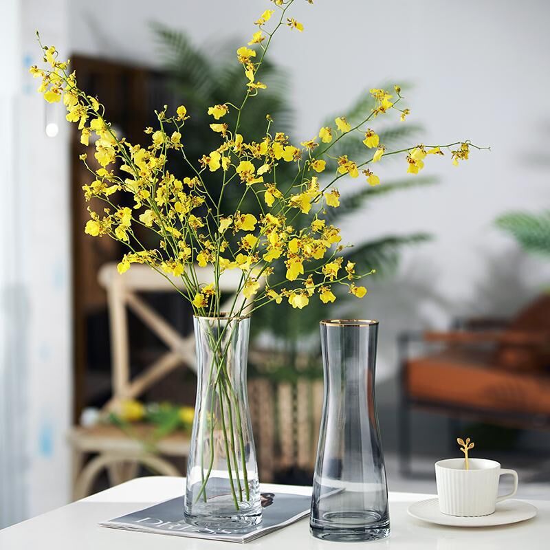 【台灣廠商現貨速發】歐式簡約瓶｜小蠻腰款｜金邊口裝飾瓶 單枝花瓶 玻璃花瓶 北歐花瓶 乾燥花瓶 透明花瓶 花器 綠植花器 居家擺飾 辦公室小物