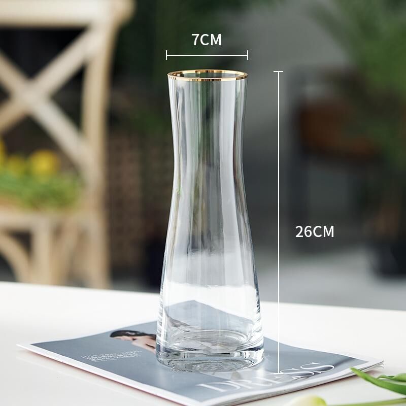 【台灣廠商現貨速發】歐式簡約瓶｜小蠻腰款｜金邊口裝飾瓶 單枝花瓶 玻璃花瓶 北歐花瓶 乾燥花瓶 透明花瓶 花器 綠植花器 居家擺飾 辦公室小物