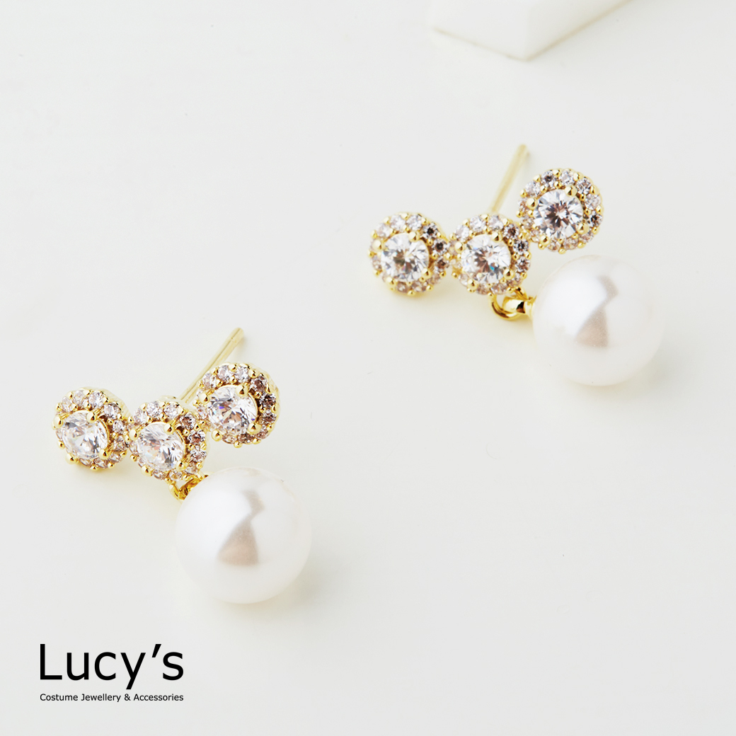 光點珍珠 耳環 (二色) (124489/124490)