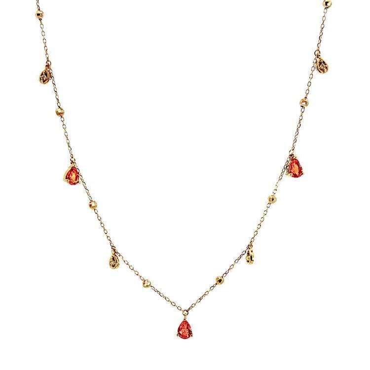 18K金橙色藍寶石滿天星泡泡鑽石項鏈