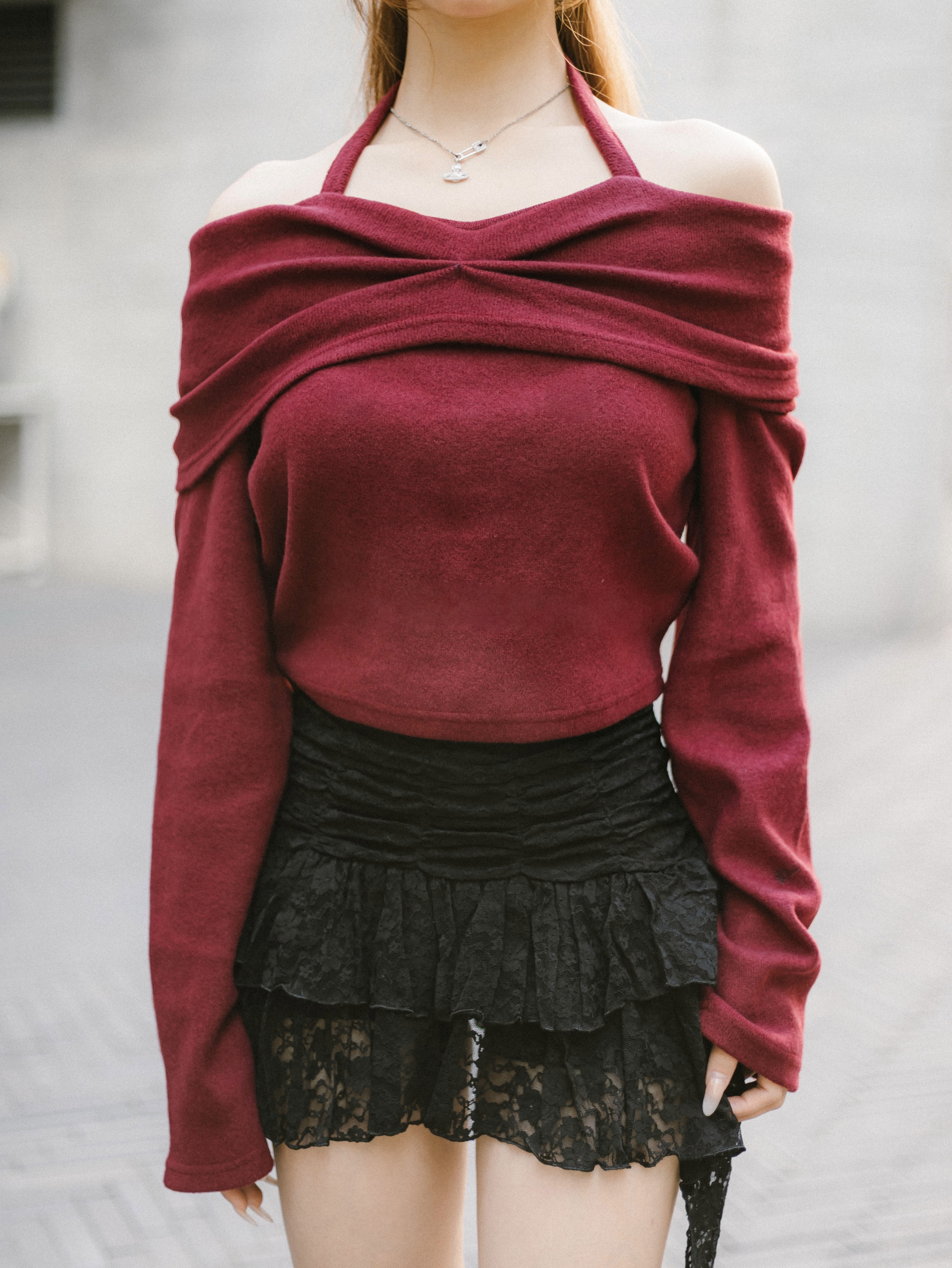 Wrinkled Front Back One Shoulder Top