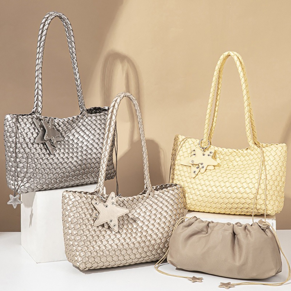 編織包 托特包 子母包 包包 單肩包 腋下包 女生包包 銀色包包 星星吊飾包 通勤包 大容量包包 手提包 禮物 1088