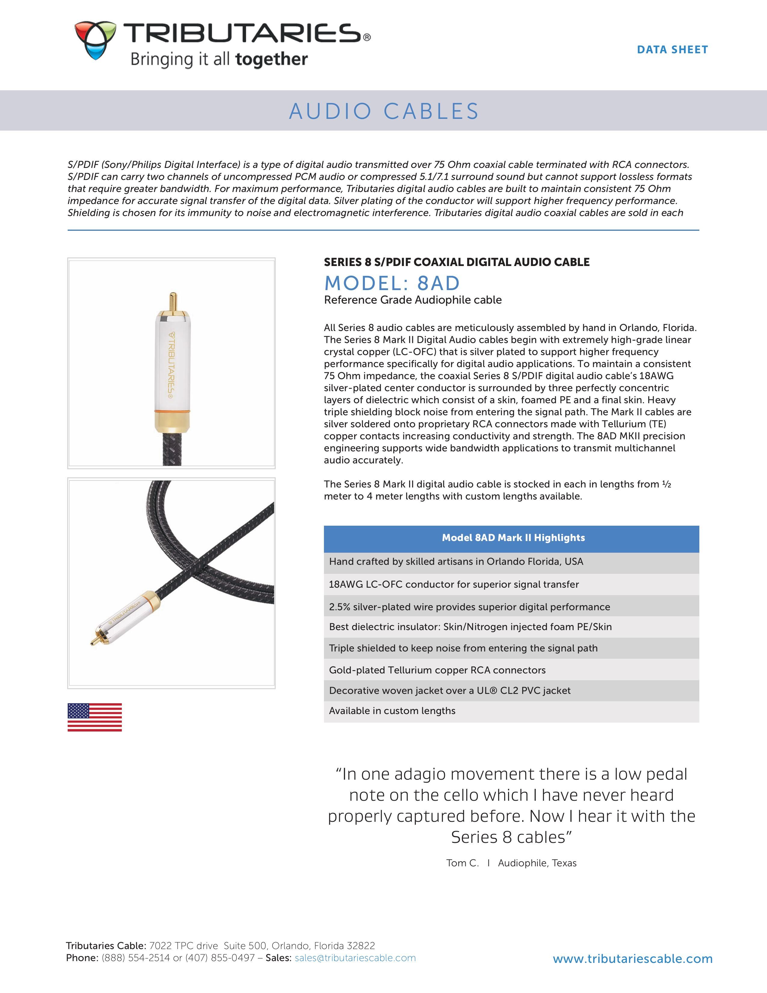 Tributaries 8AD MKII SPDIF Digital Cable Sale Sheet 2