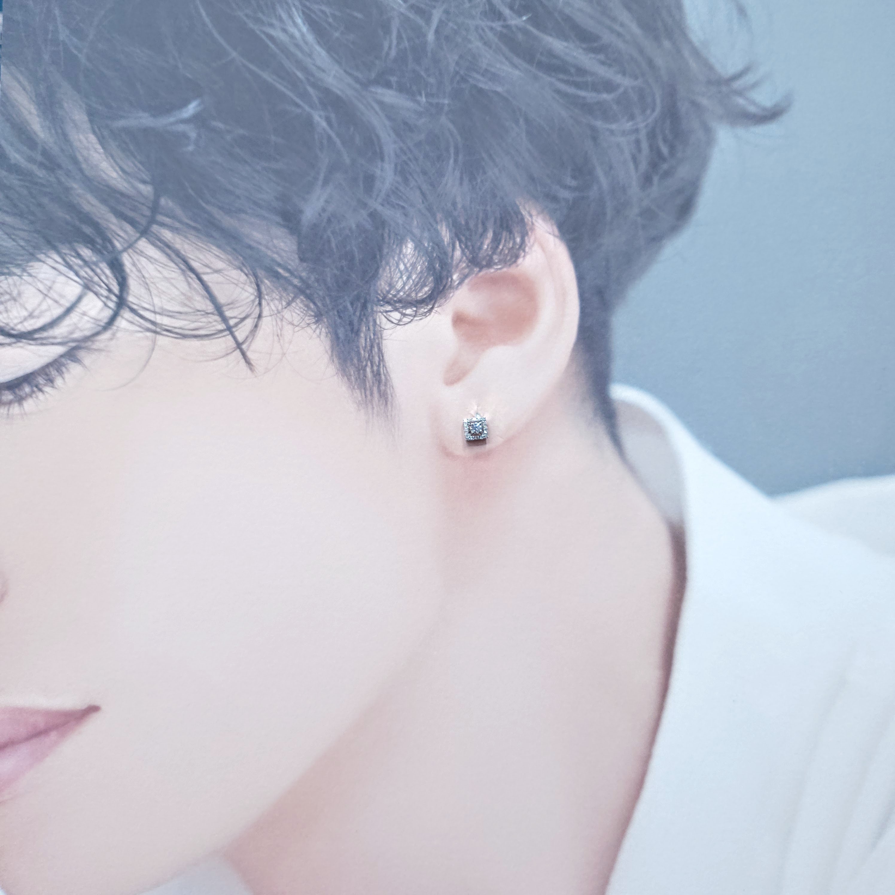 全新18K白金14份鑽石單耳環