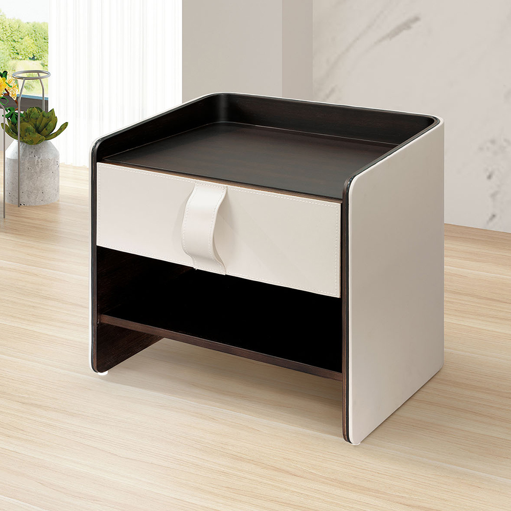 莫迪1.8尺皮革床頭櫃/黑白色床頭櫃/單抽收納櫃/置物小邊櫃/小茶几