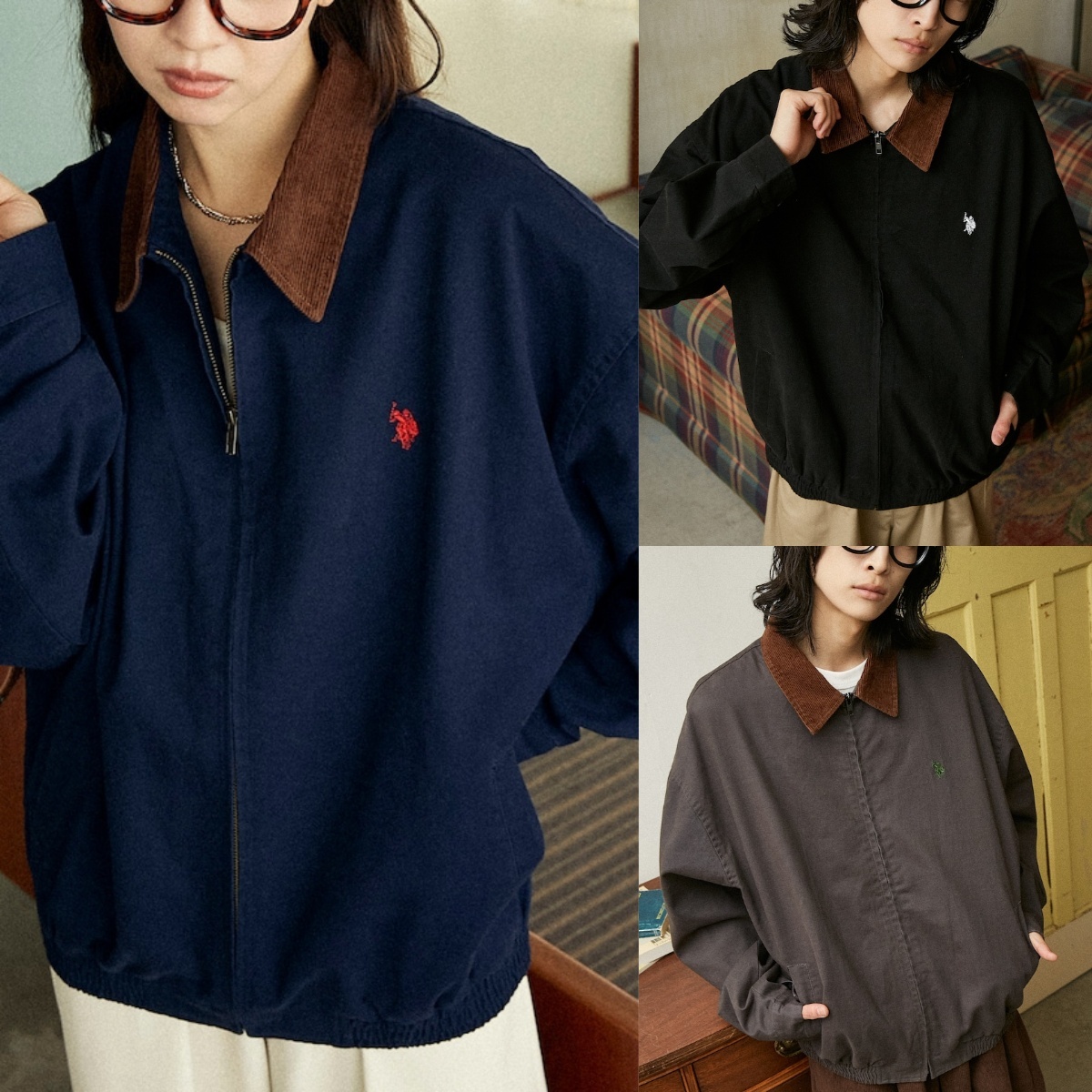 預購┃U.S. POLO ASSN. 刺繡 寬鬆 燈芯絨異材質拼接外套