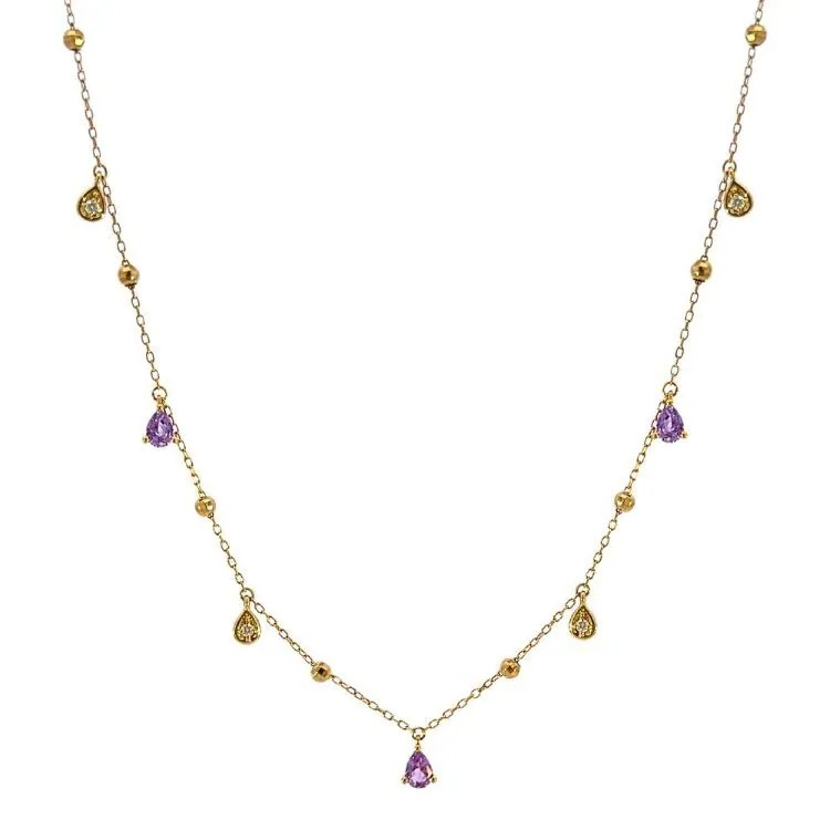 18K金紫色藍寶石滿天星泡泡鑽石項鏈