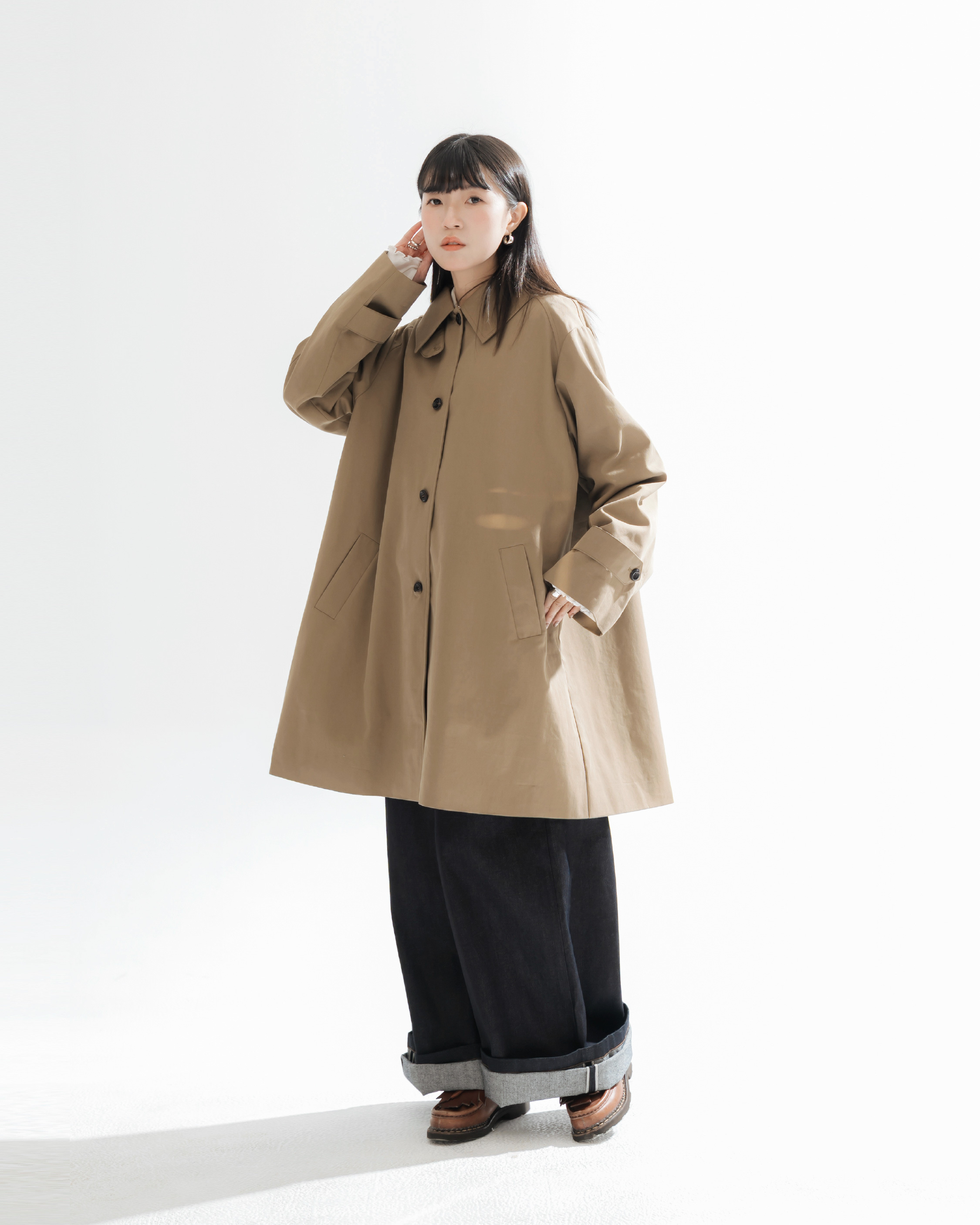 【 Kiki.co Made 】Midi Camel Trench Coat - Regular Collar
