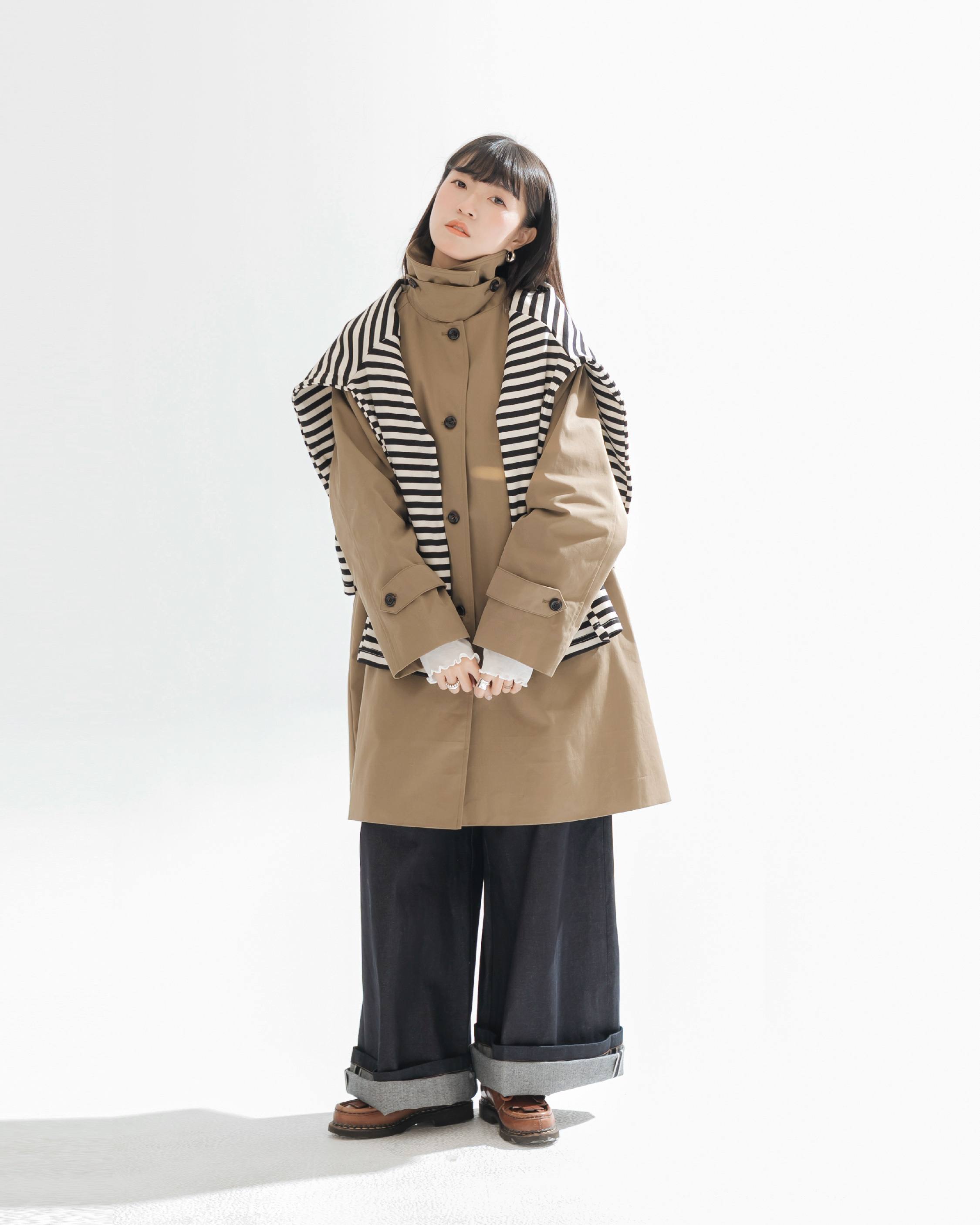 【 Kiki.co Made 】Midi Camel Trench Coat - Regular Collar