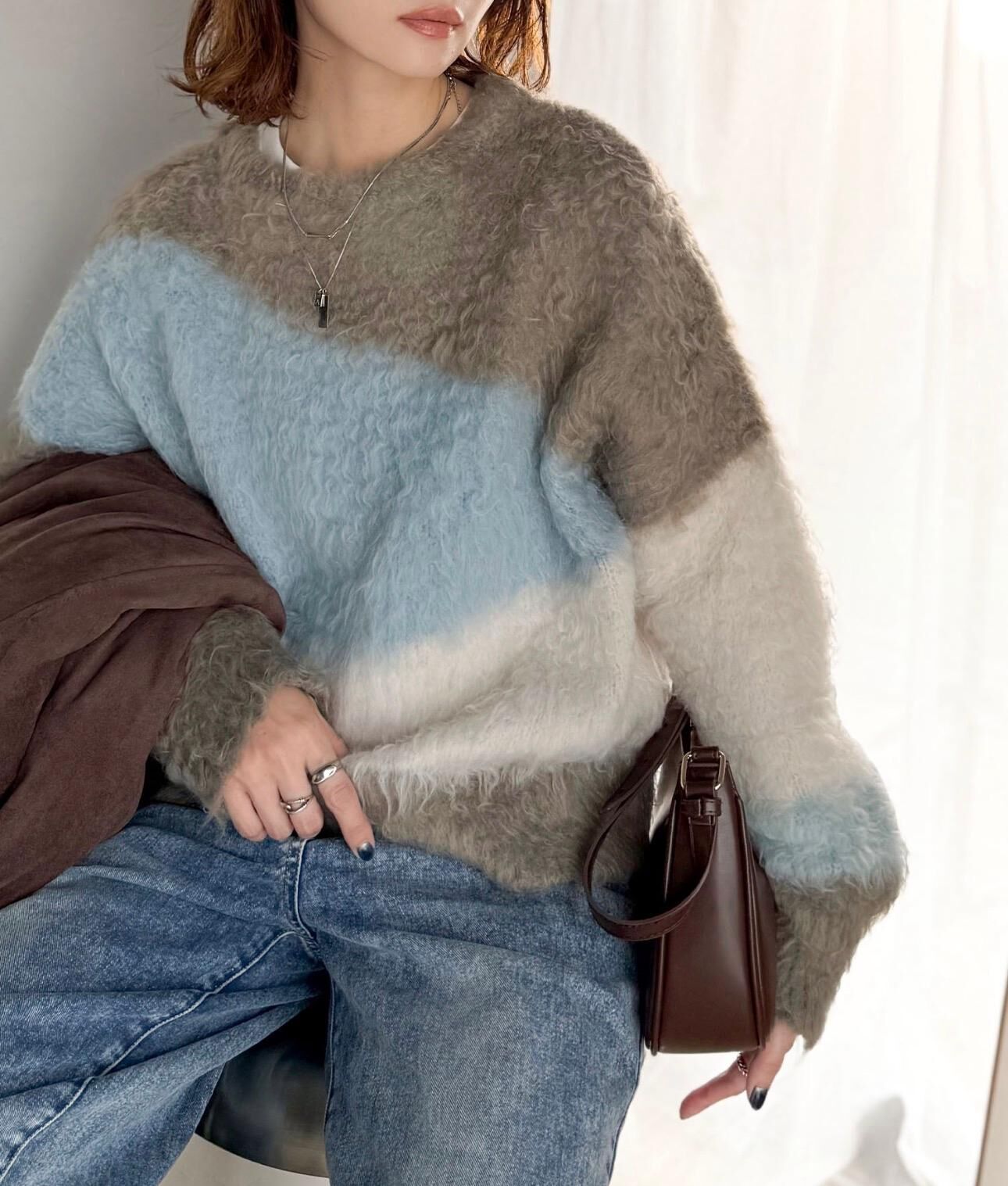 【預購】JN012310 Classical Elf 雲朵般軟綿綿 波浪配色針織毛衣