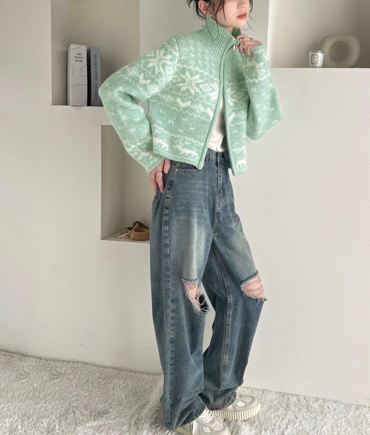 【預購】JN012311 mily bilet 北歐風雙拉鍊針織外套