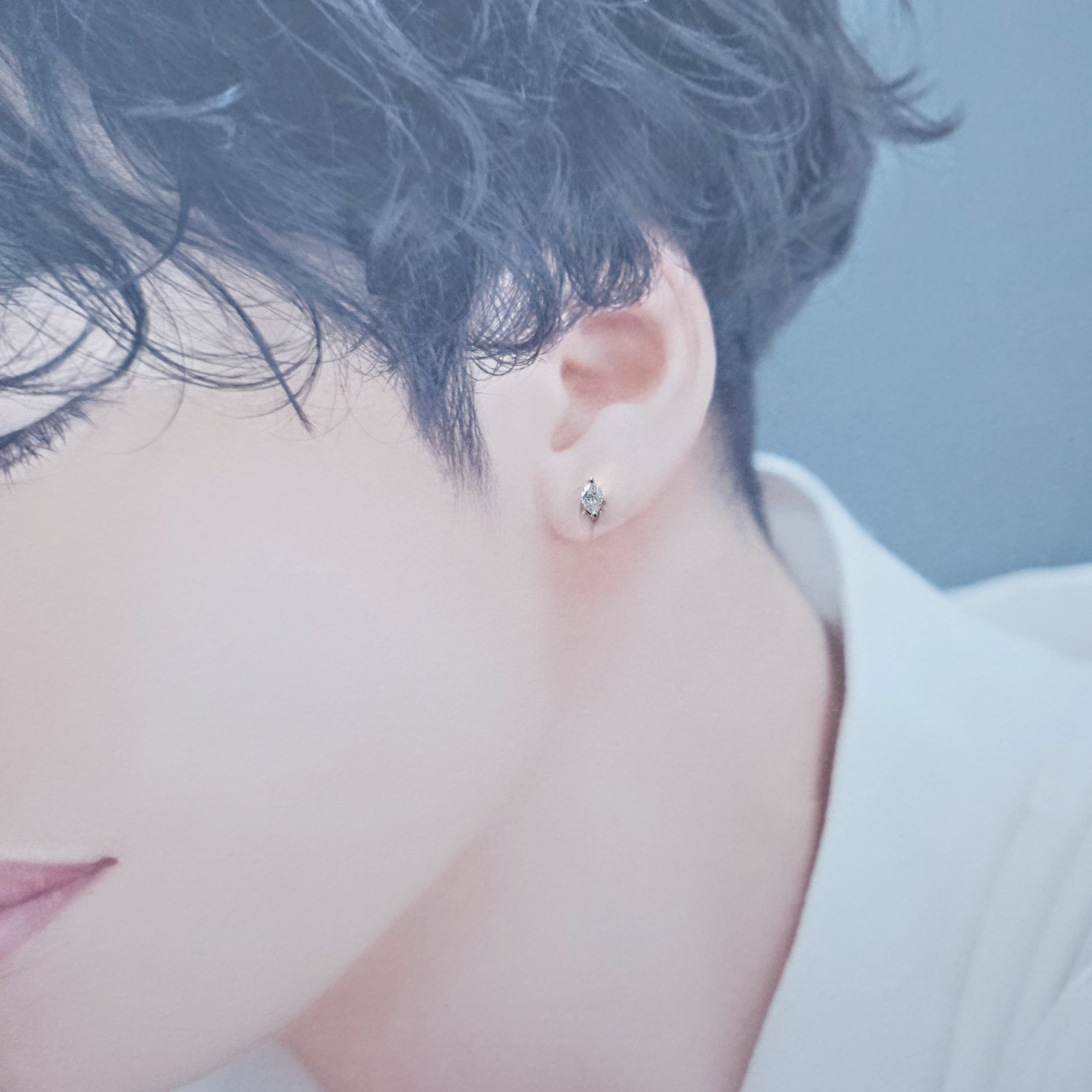 全新18K白金【主石35份欖尖形鑽石】單耳環