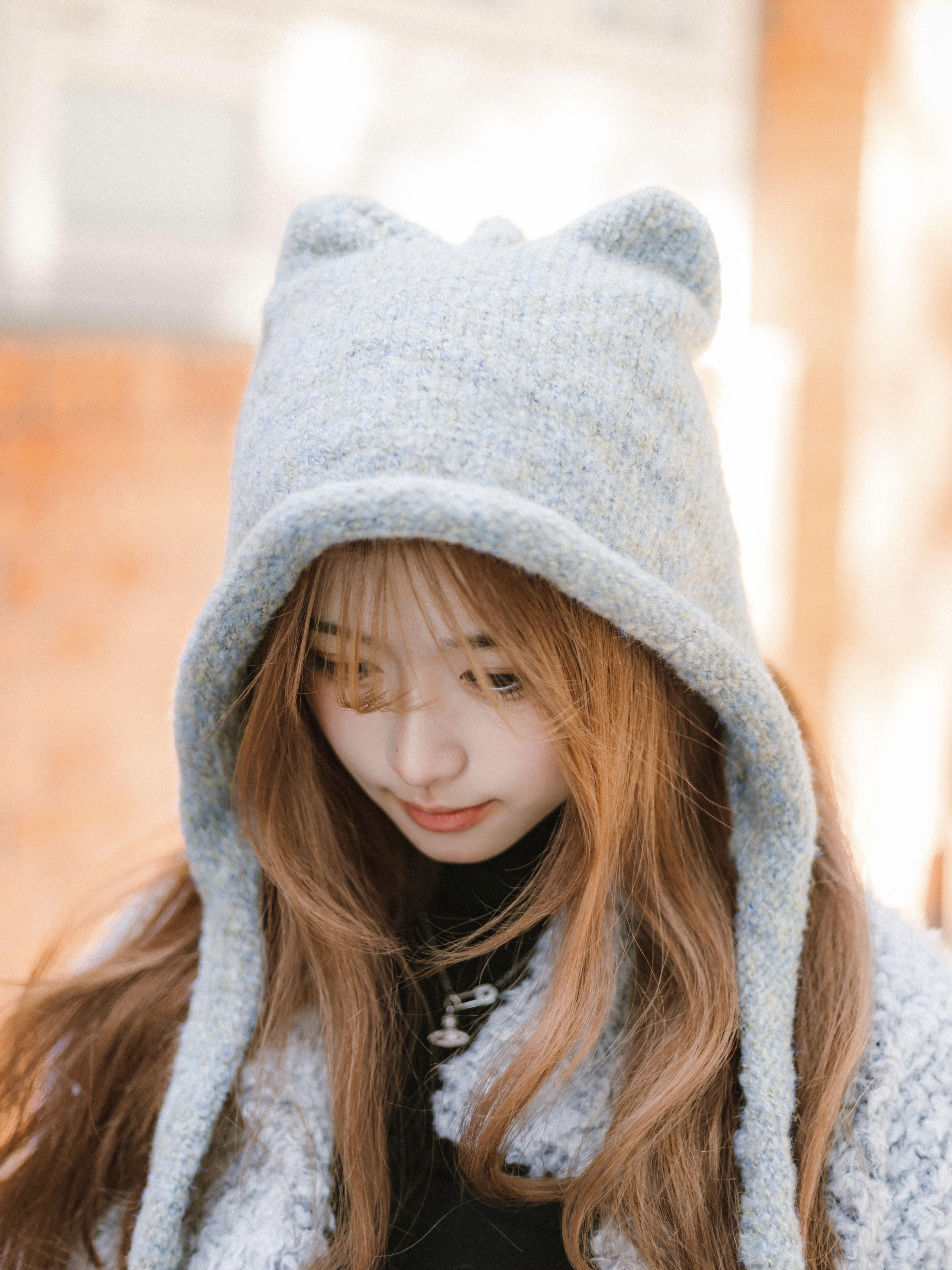 混色捲捲邊貓耳帽