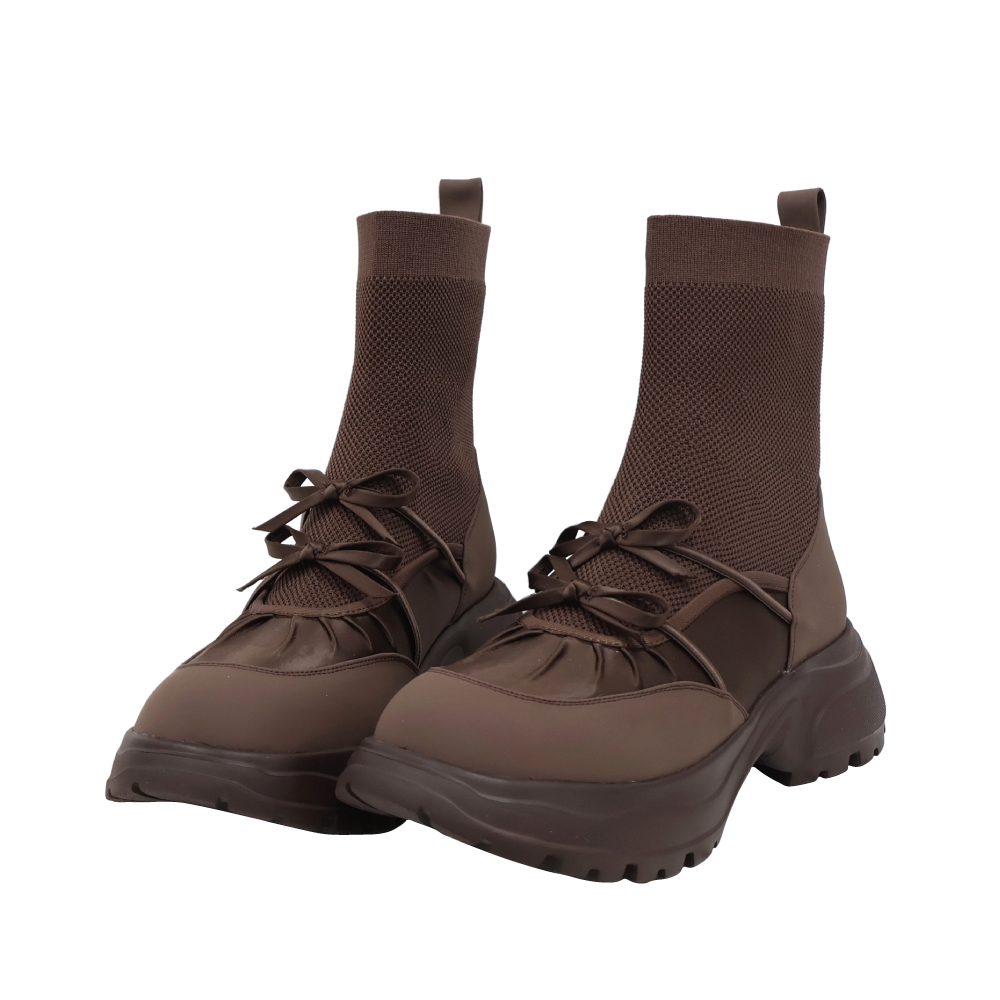 現貨 棕40 蝴蝶結針織拼接短靴