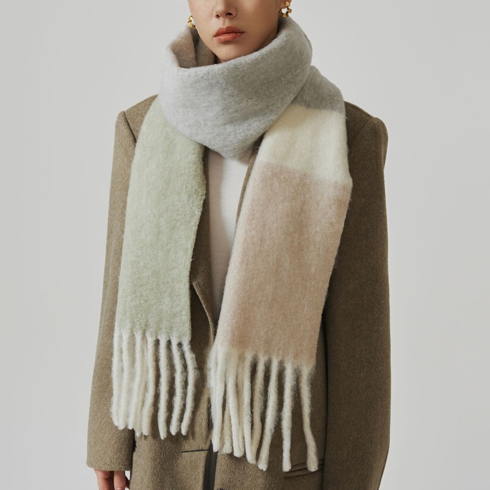 圍巾 羊羔毛圍巾 撞色圍巾 羊毛披肩 女生圍巾 韓國圍巾 披巾 親膚圍巾 圍脖 拼接圍巾 長圍巾 加厚圍巾 039