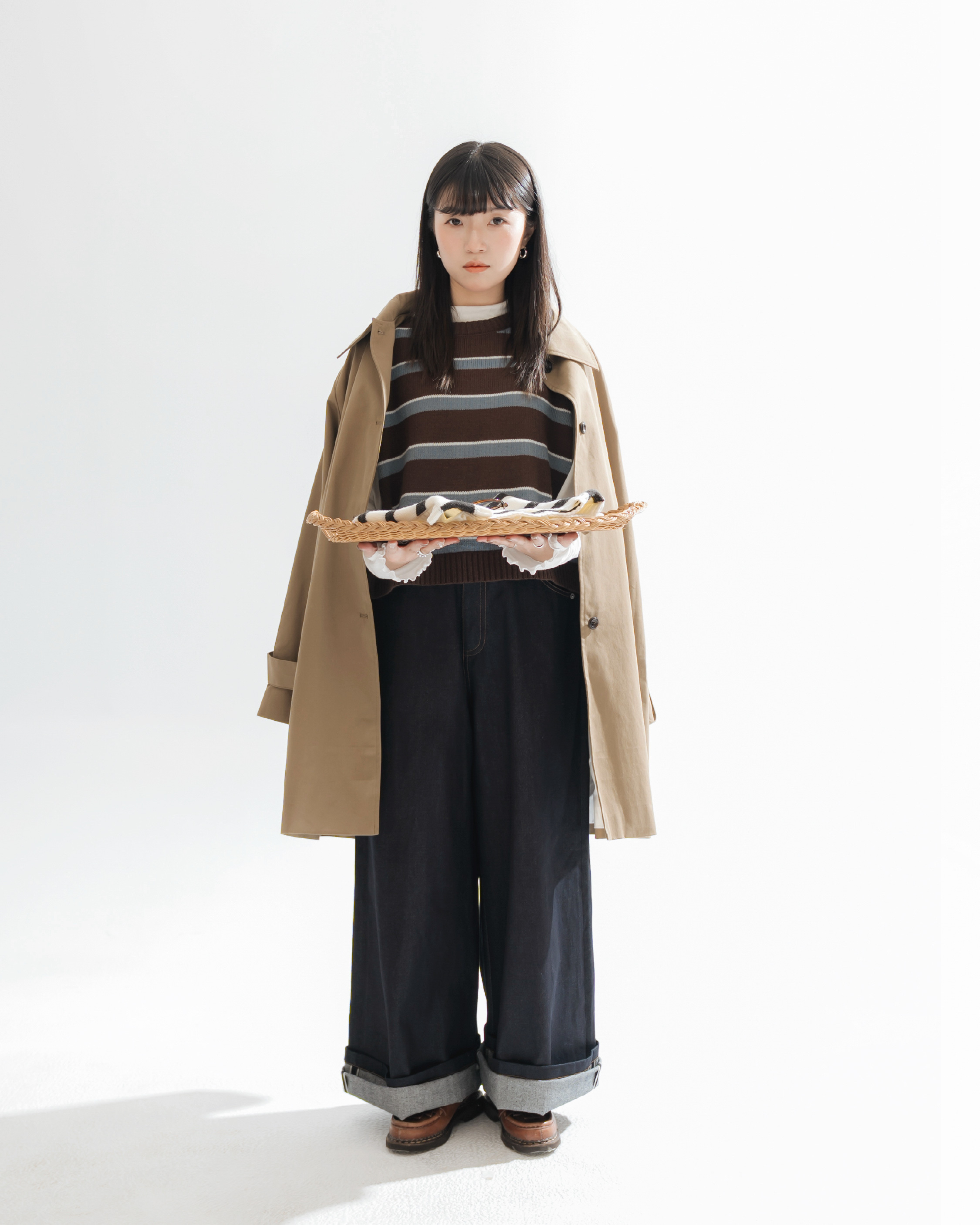 【 Kiki.co Made 】Lightweight Wool Blend Striped Vest - Brown