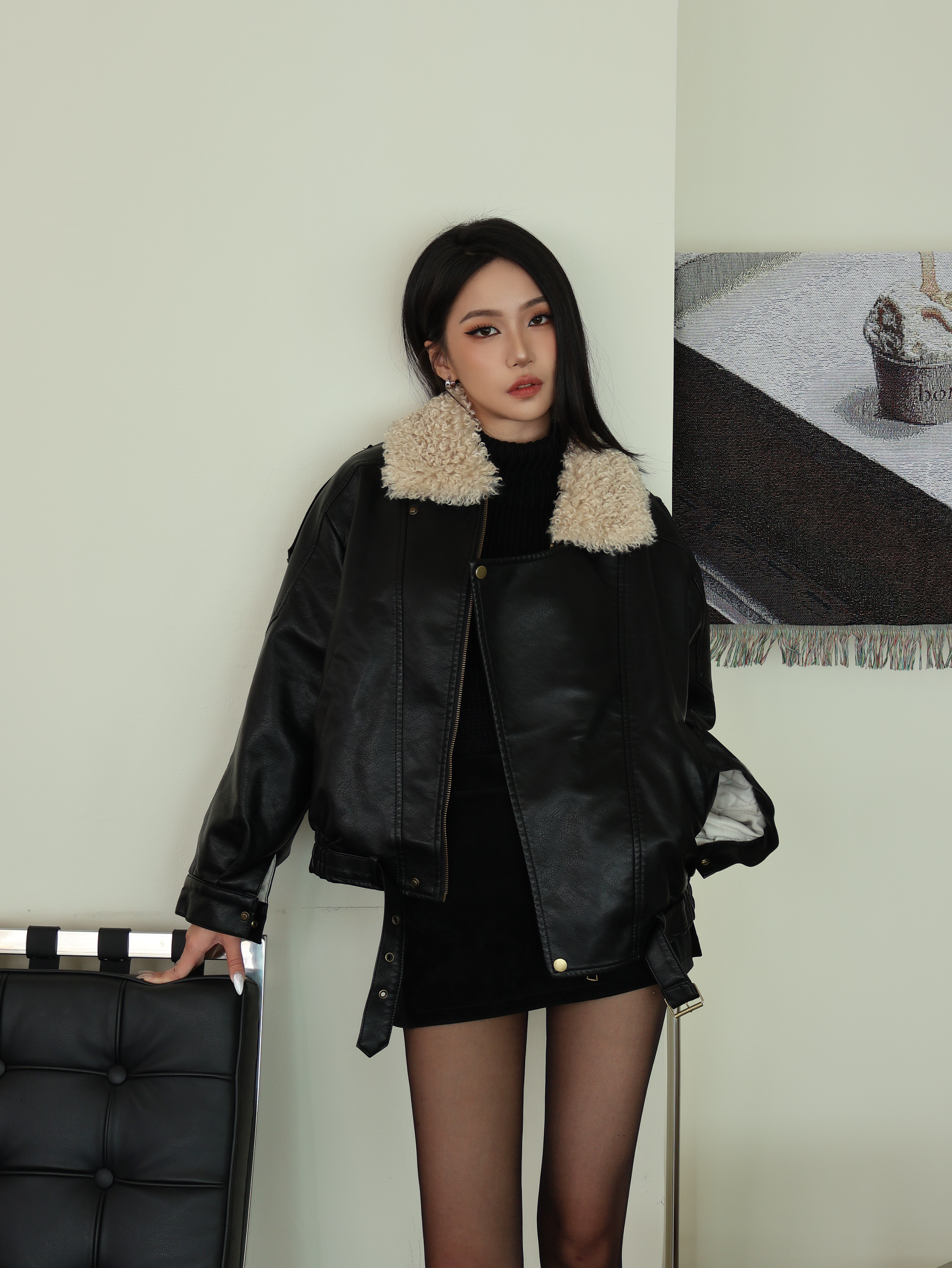 毛領刷絨皮外套