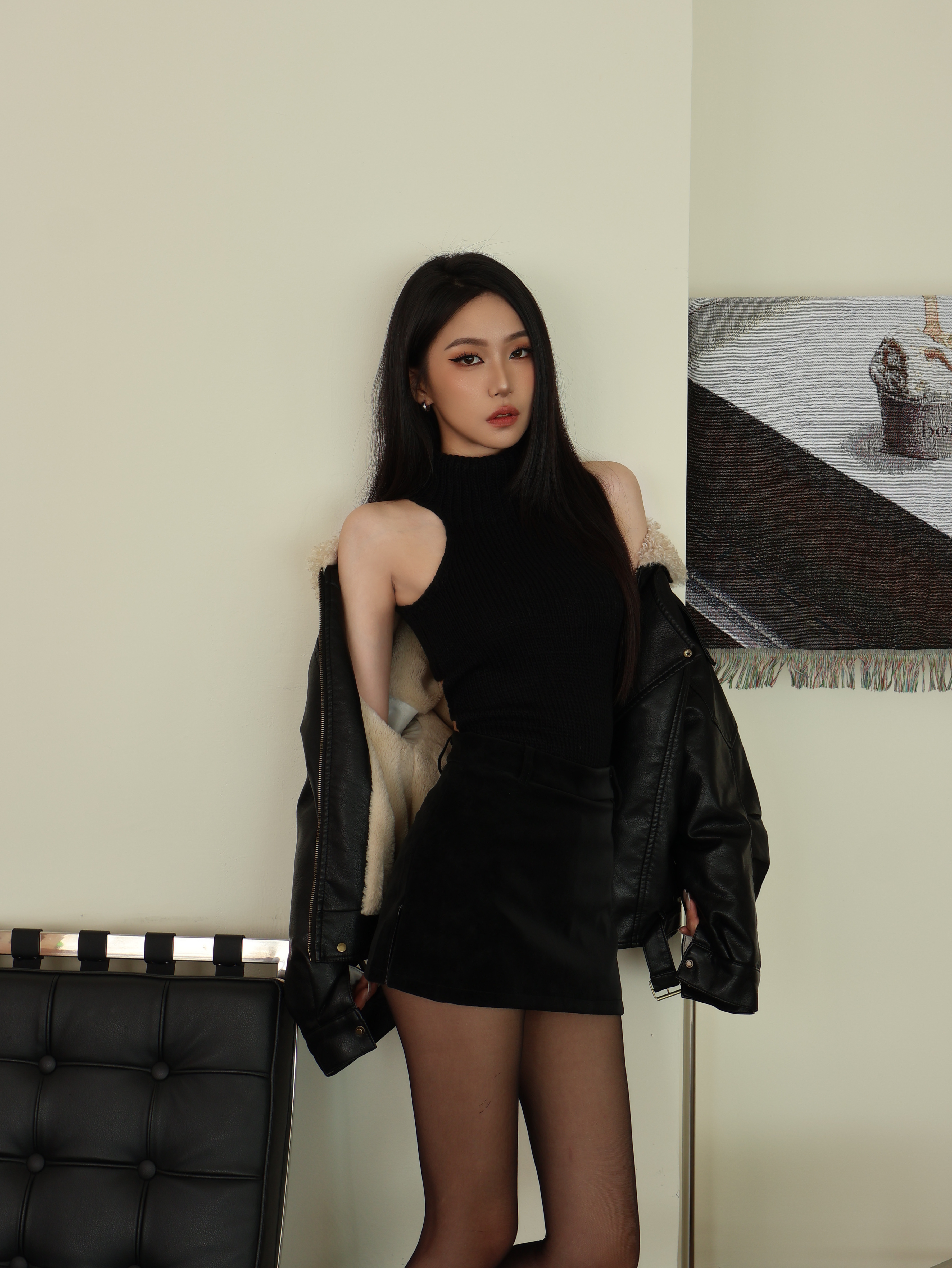 不規則針織後綁上衣