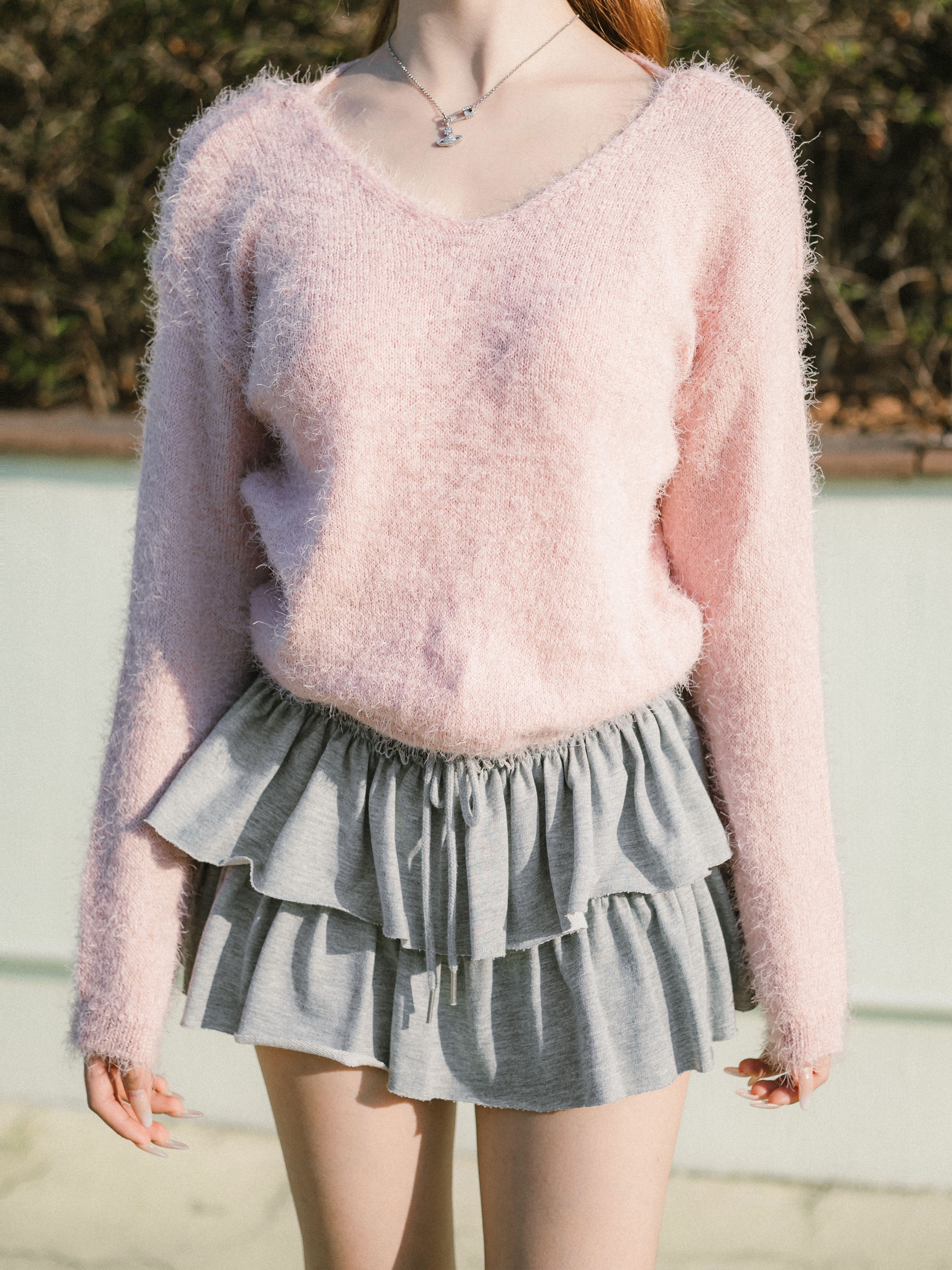 Cotton-like Touch！綁帶V領針織