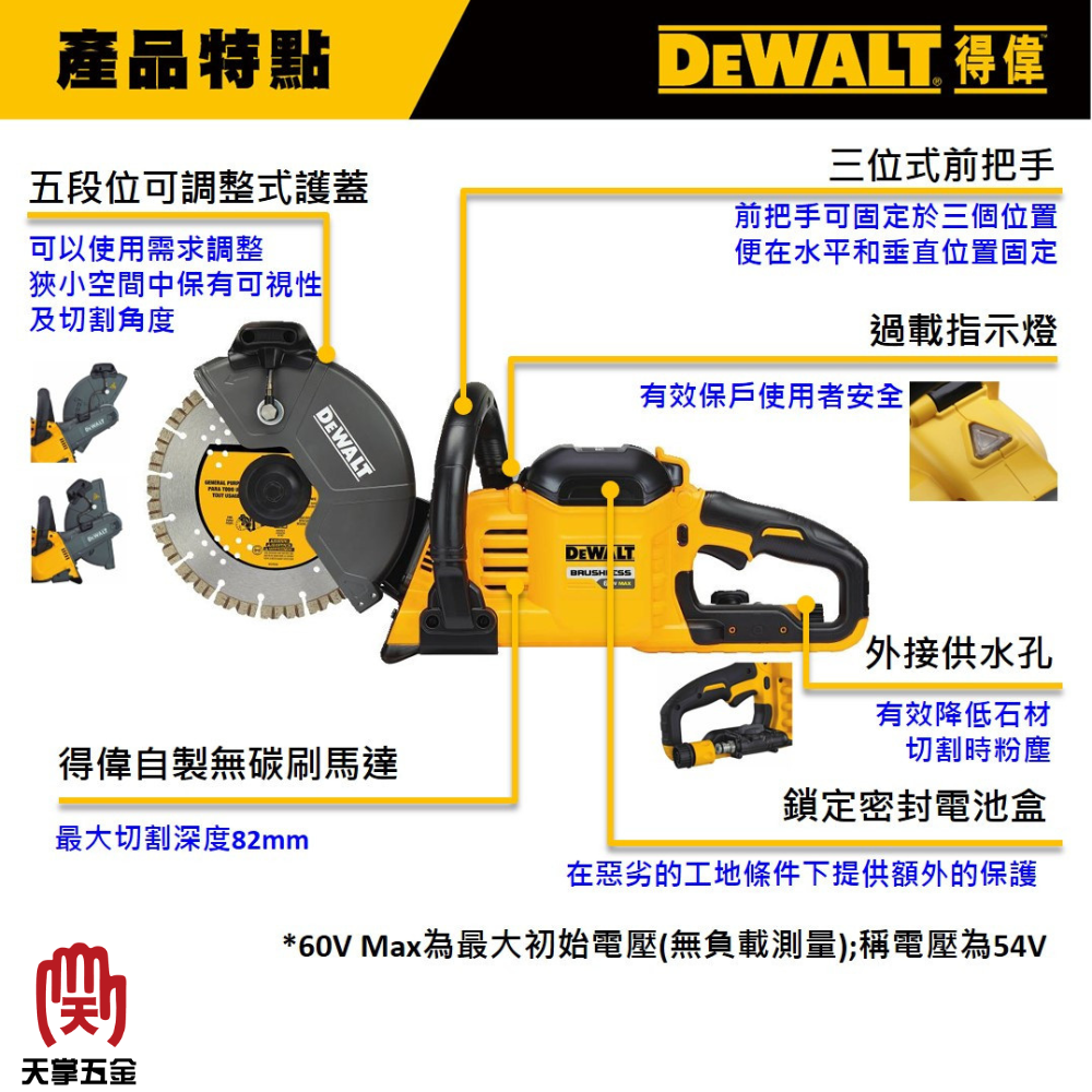 得偉 DEWALT 60V 無刷 切石機 9吋 DCS690X2 雙電3.0 DCS690