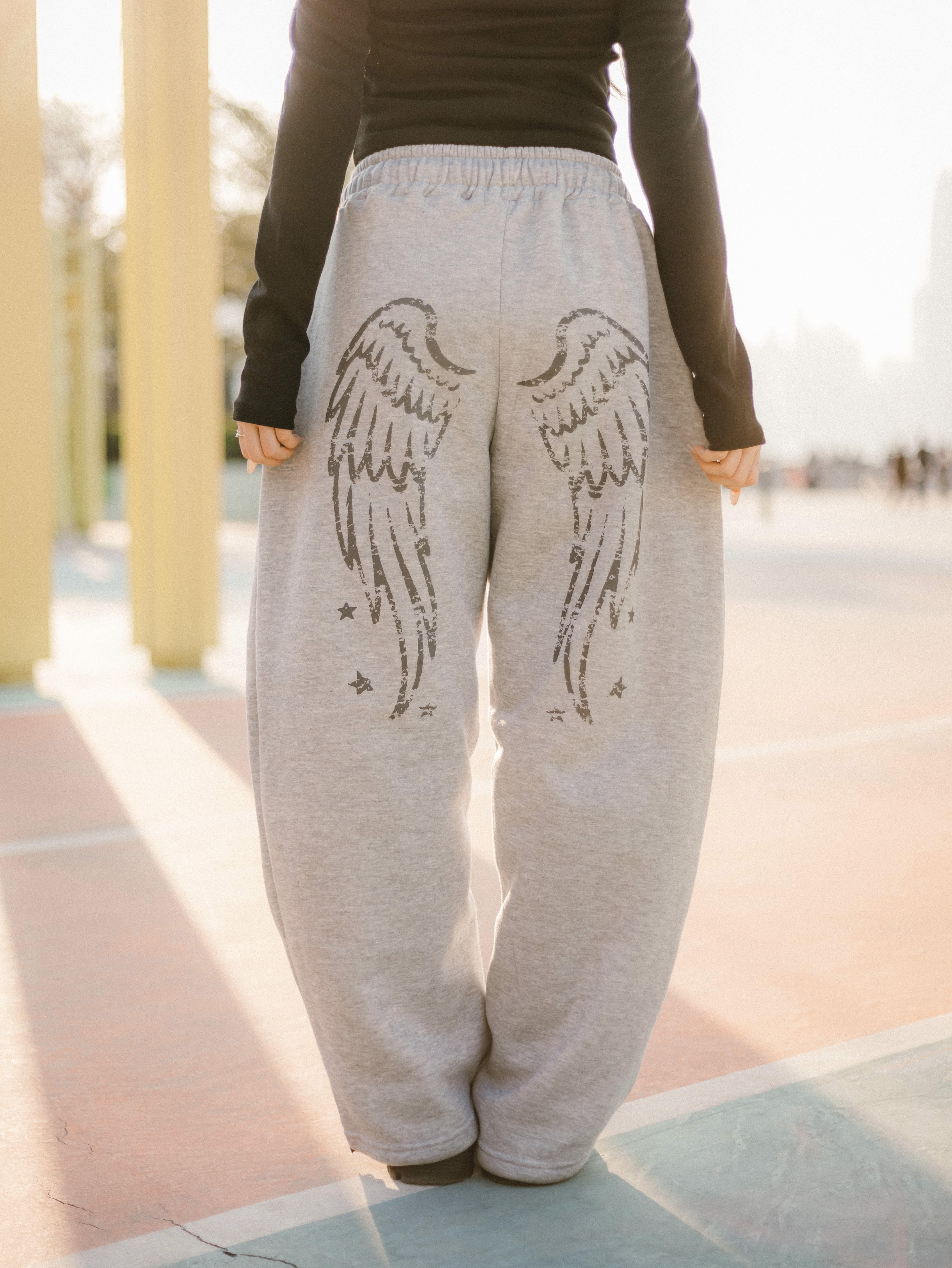 Grey Wings Cotton Pants