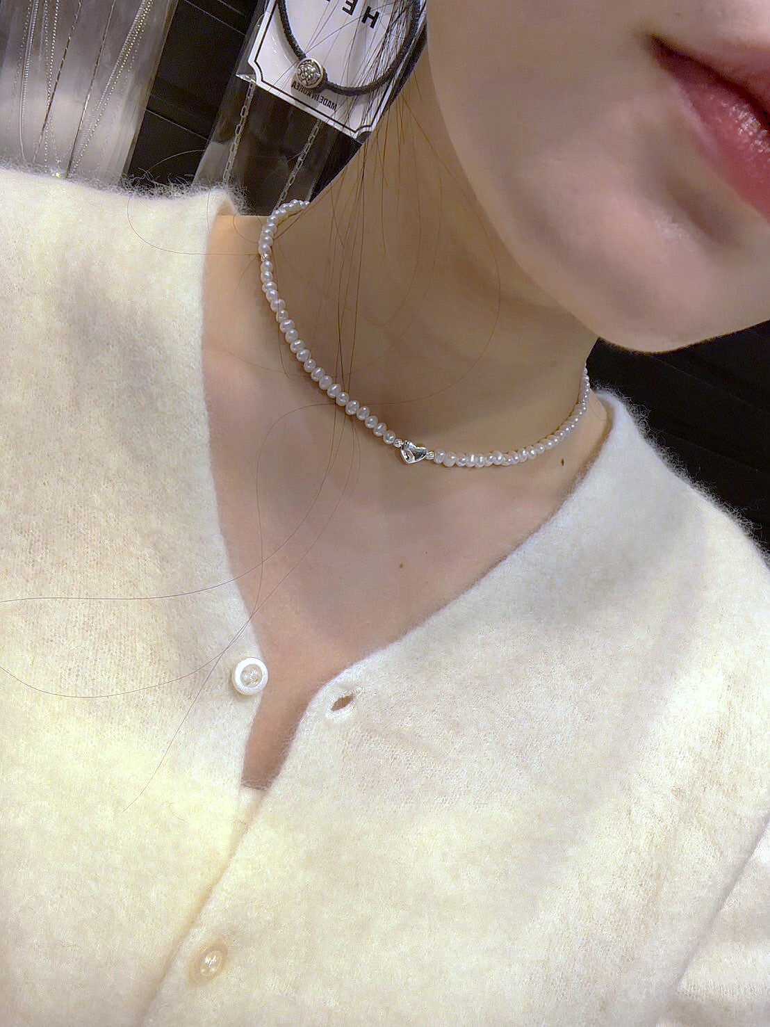 HM5462 ⚪️925 銀 愛心珍珠頸鍊