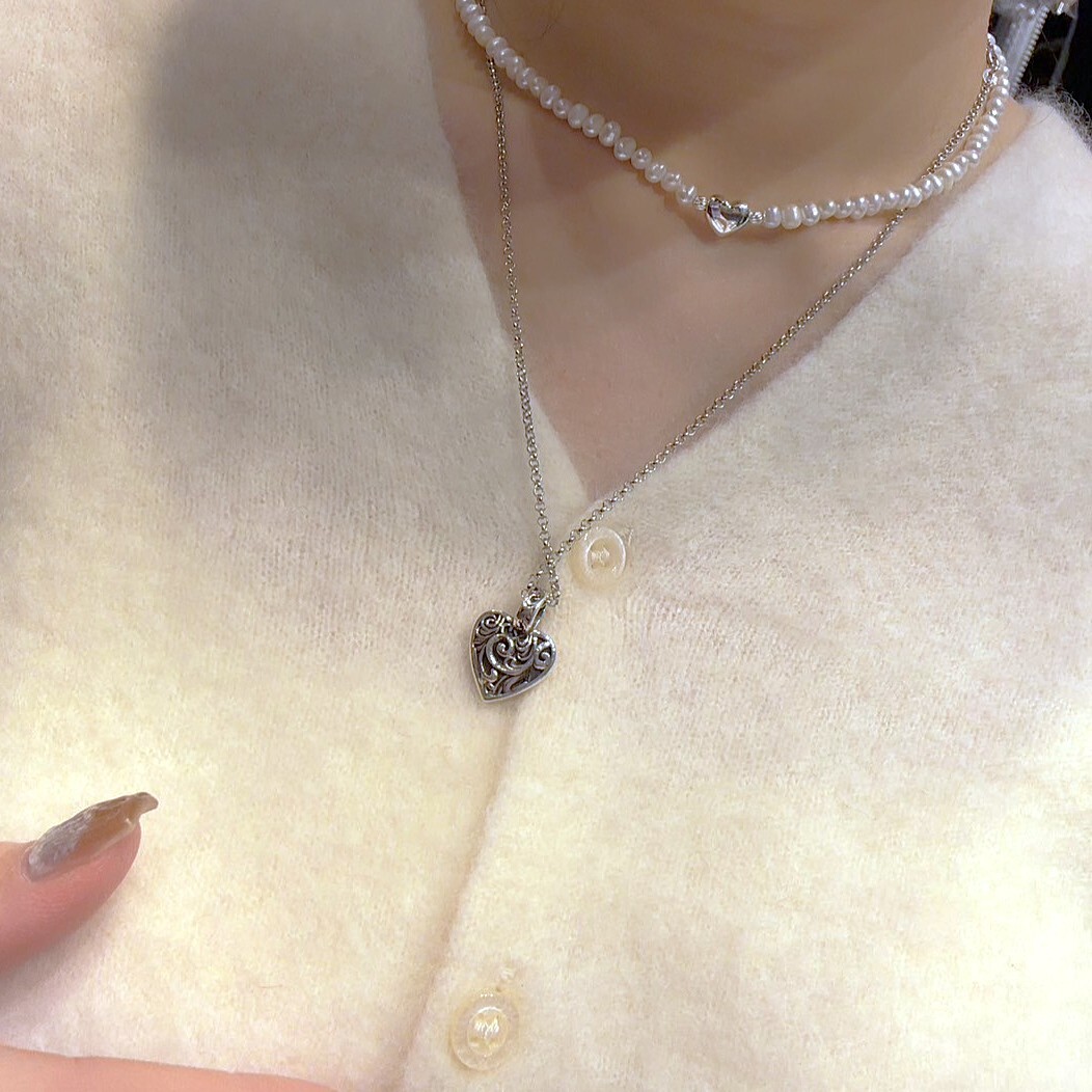 HM5445 ⚪️925 銀 型格愛心花紋頸鏈