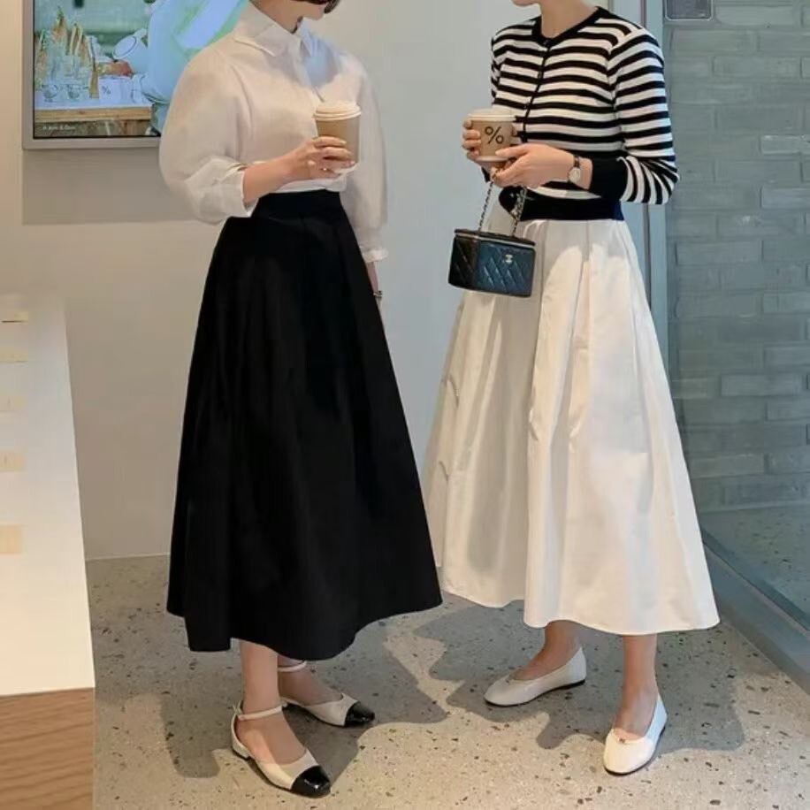 後腰鬆緊挺版A字傘擺百褶裙長裙-F / 4色