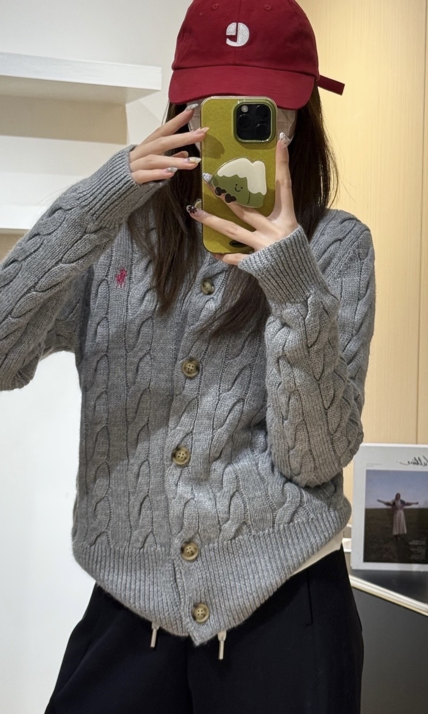 【4色入】Polo Ralph Lauren修身版型絞花編結針織開襟毛衣 女款