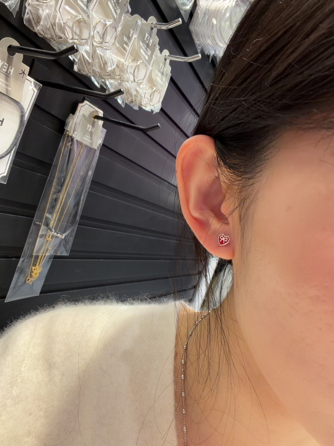 HM5459 ⚪️925 銀 心心蝴蝶結耳環