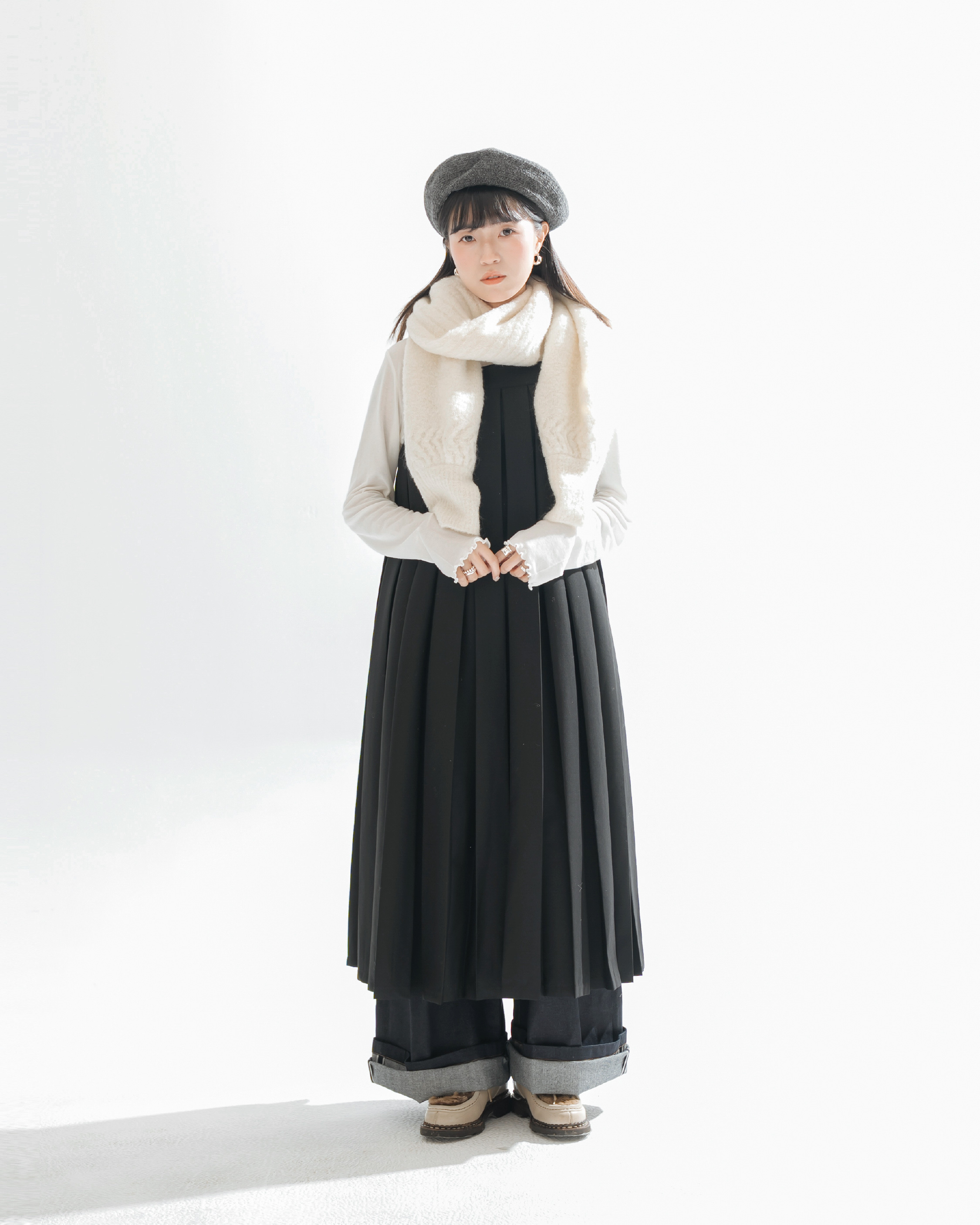 【 Kiki.co Made 】Wool Blend Shawl Scarf - Cream