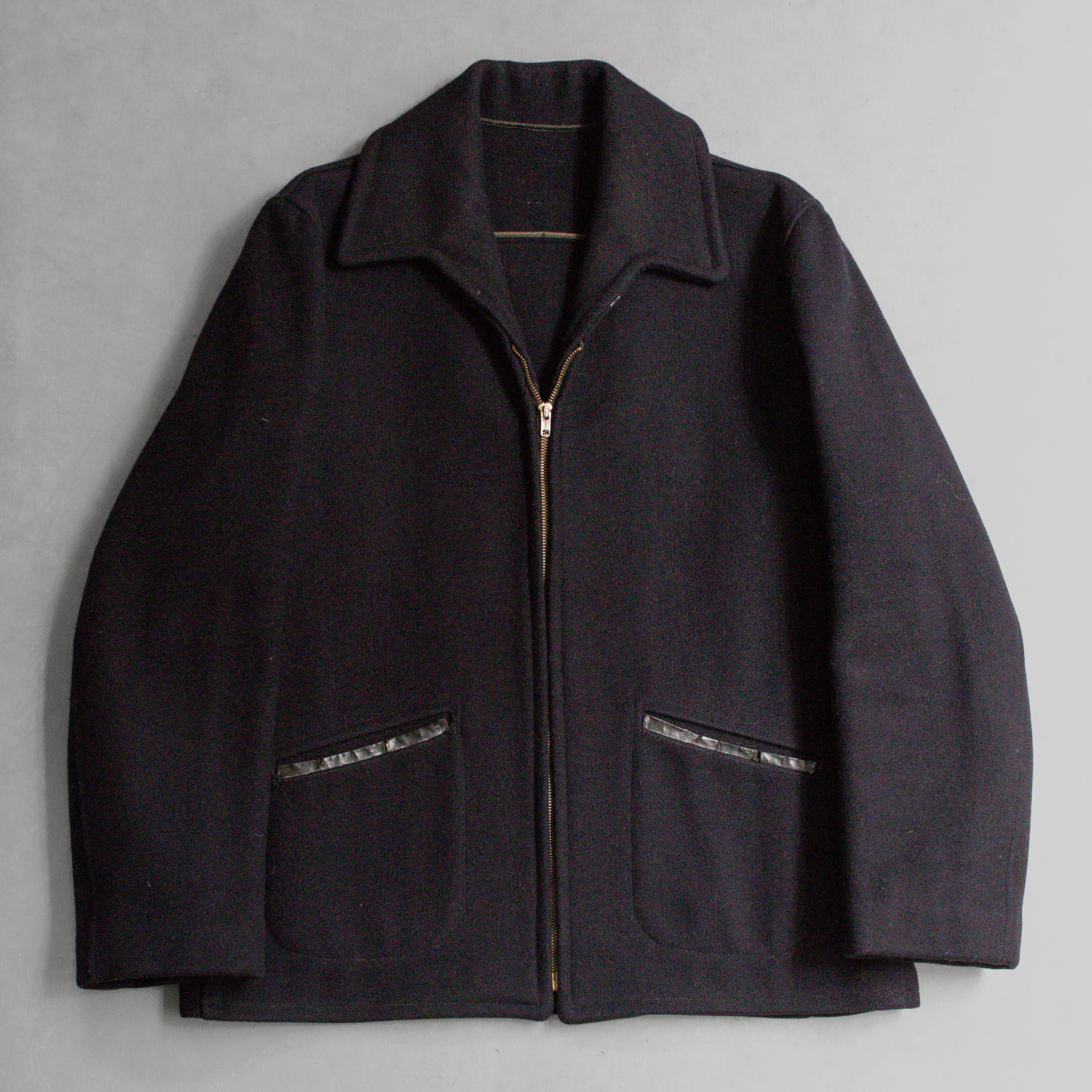 50S VINTAGE WOOL SPORTS JACKET 美國 藍黑 羊毛 開領 夾克 外套